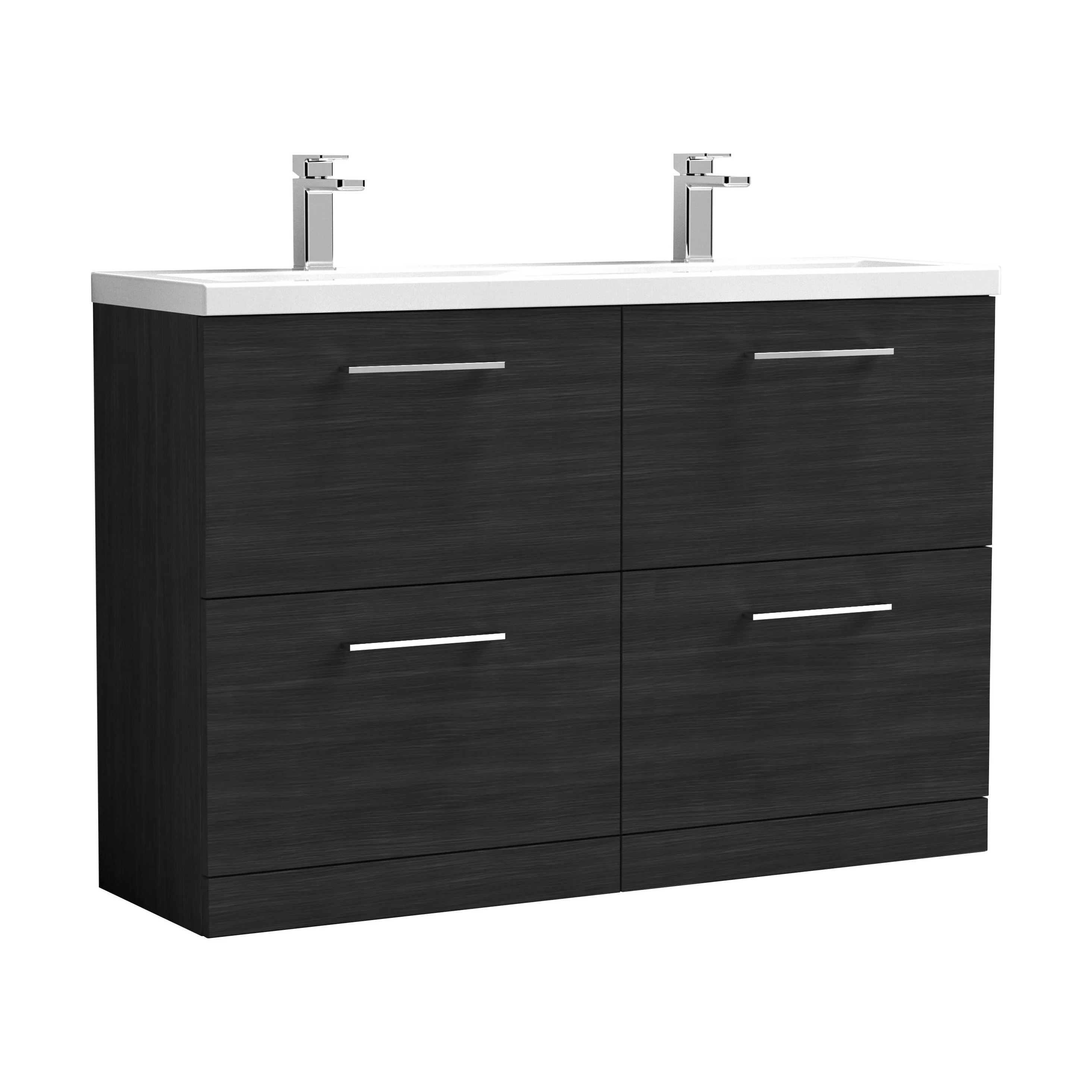 Balterley Level 1200mm Floor Standing 4 Drawer Vanity Unit with Double Basin, Handles & Overflow for Bathroom Storage Gloss White - Image 26