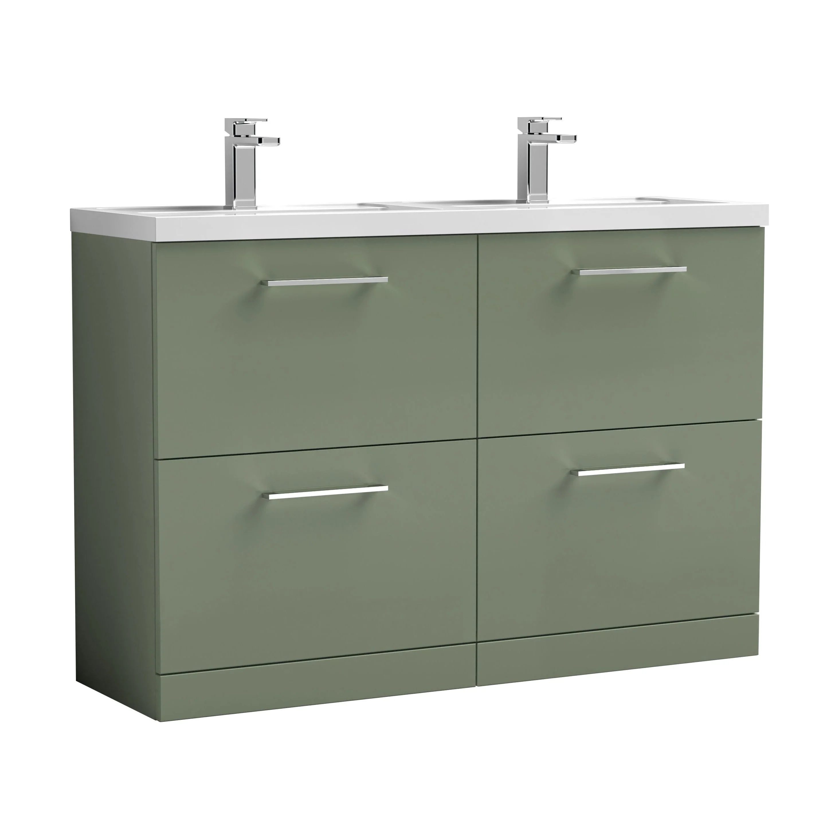 Balterley Level 1200mm Floor Standing 4 Drawer Vanity Unit with Double Basin, Handles & Overflow for Bathroom Storage Gloss White - Image 27
