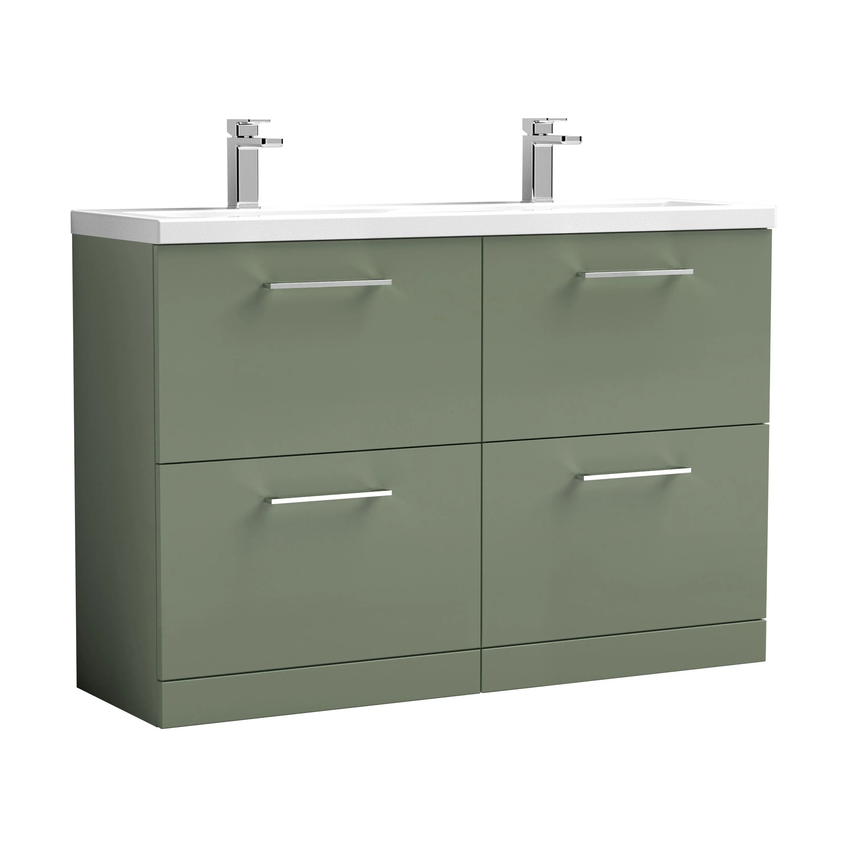 Balterley Level 1200mm Floor Standing 4 Drawer Vanity Unit with Double Basin, Handles & Overflow for Bathroom Storage Gloss White - Image 28