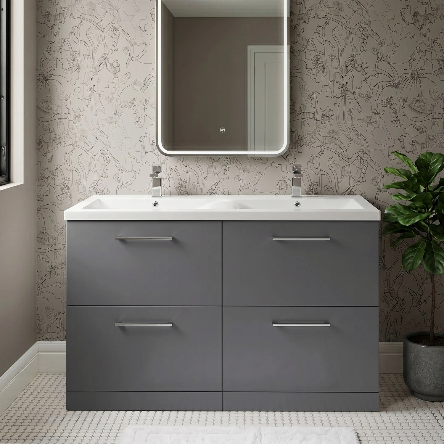 Balterley Level 1200mm Floor Standing 4 Drawer Vanity Unit with Double Basin, Handles & Overflow for Bathroom Storage Gloss White - Image 5