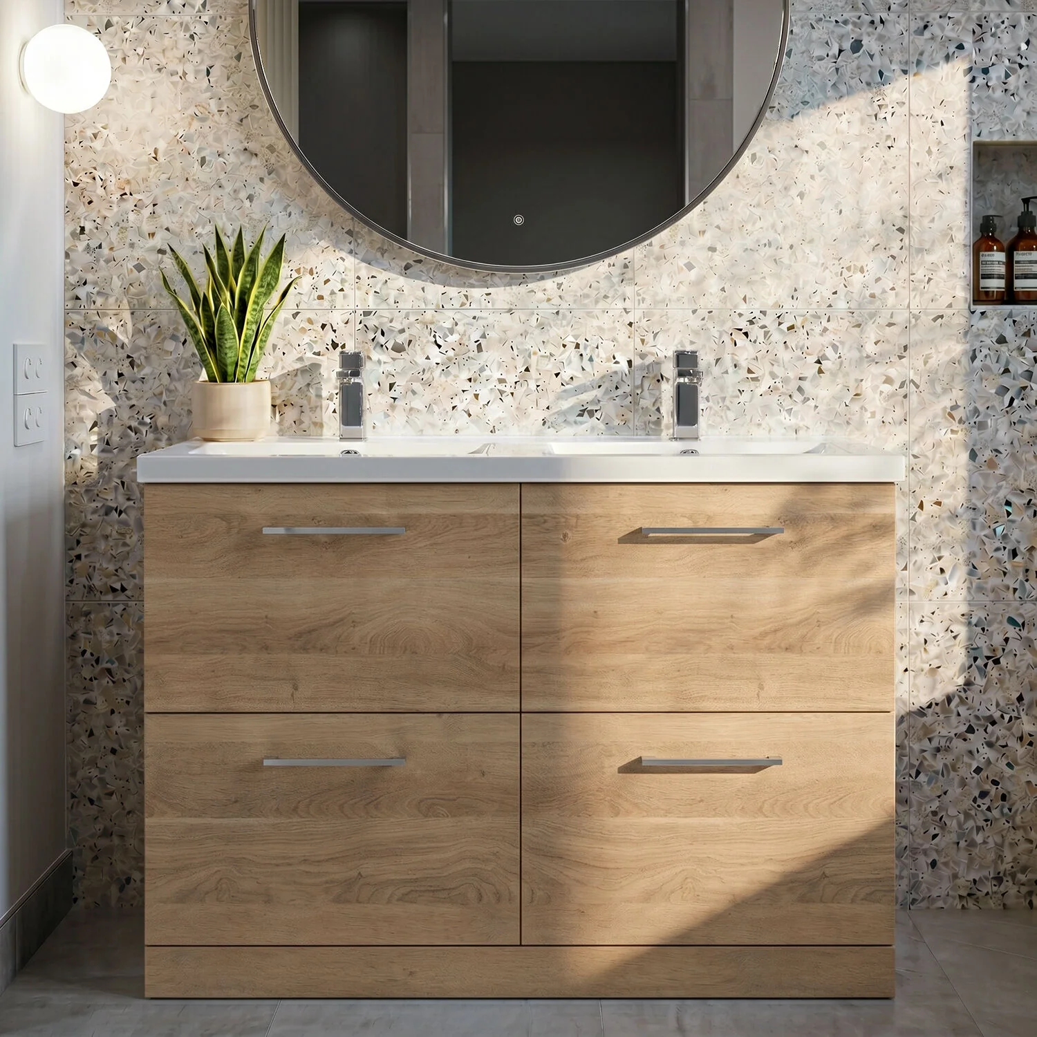 Balterley Level 1200mm Floor Standing 4 Drawer Vanity Unit with Double Basin, Handles & Overflow for Bathroom Storage Gloss White - Image 7