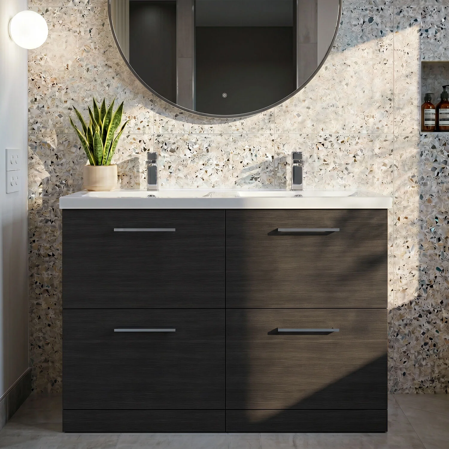 Balterley Level 1200mm Floor Standing 4 Drawer Vanity Unit with Double Basin, Handles & Overflow for Bathroom Storage Gloss White - Image 9