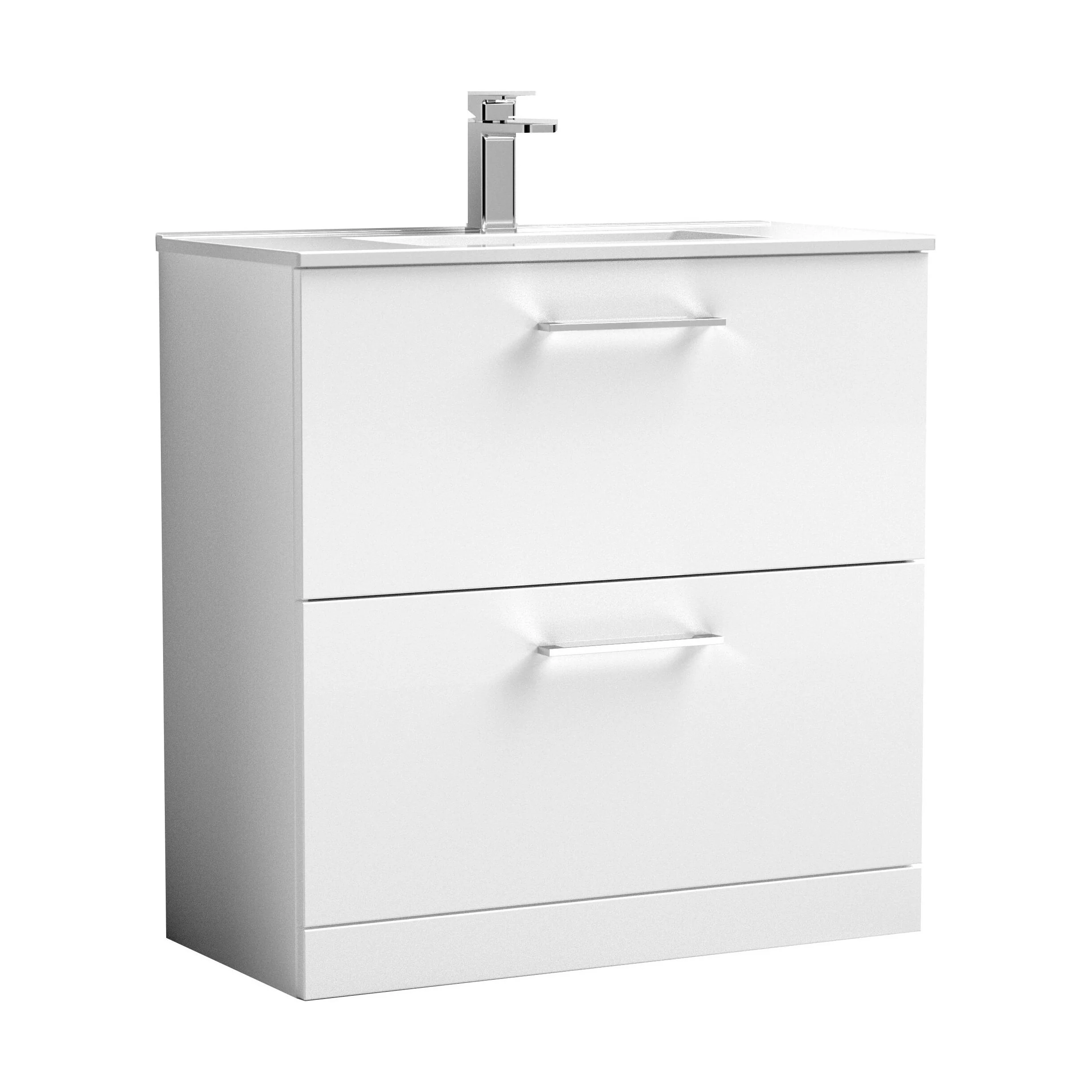 Balterley Modern Bathroom 2 Soft Close Drawer & Minimalist Floor Standing Vanity Unit Basin, Gloss White, 435mm