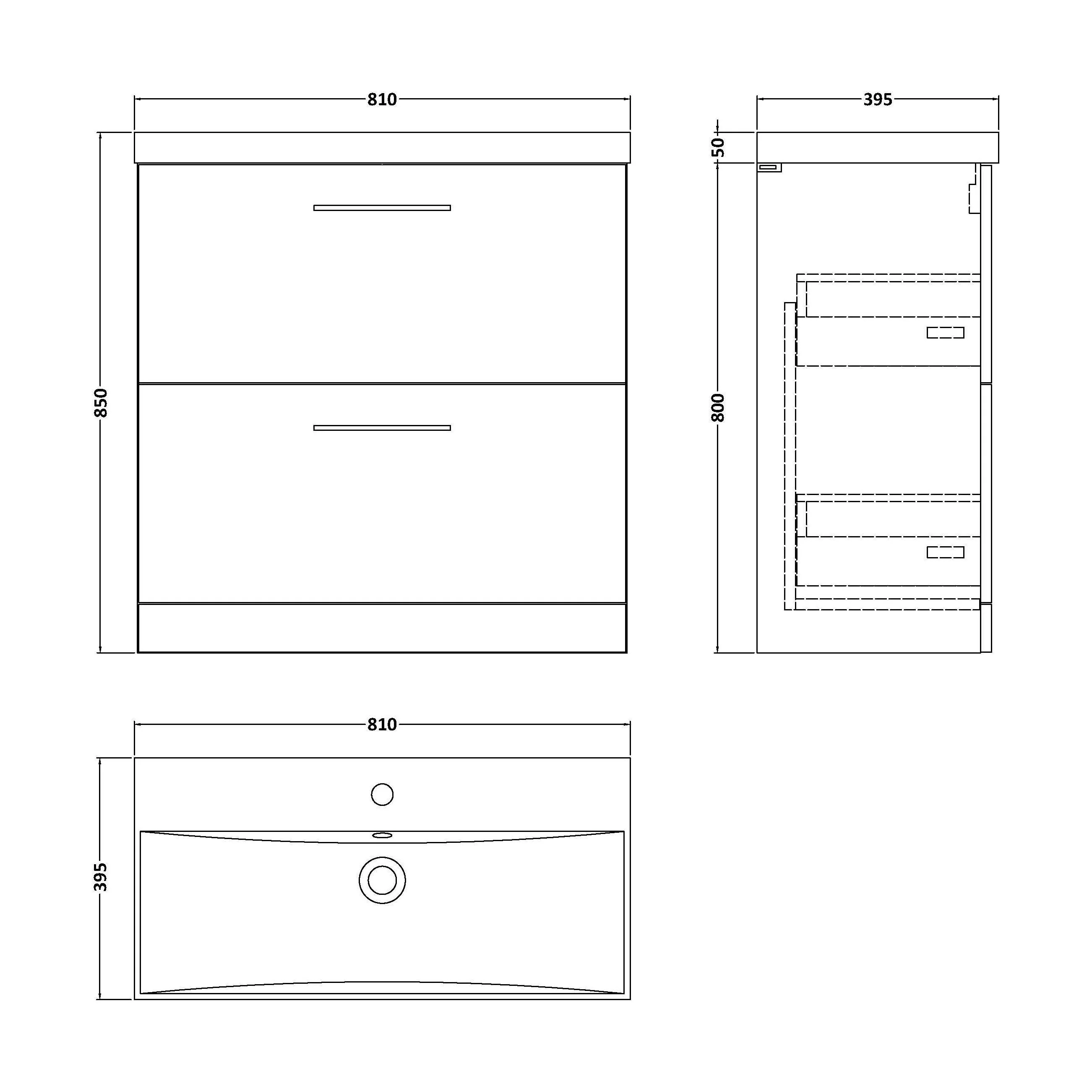 Balterley  Contemporary Bathroom 2 Soft Close Drawer & Thin-Edge Vanity Unit Basin, Gloss White, 800mm - Image 2