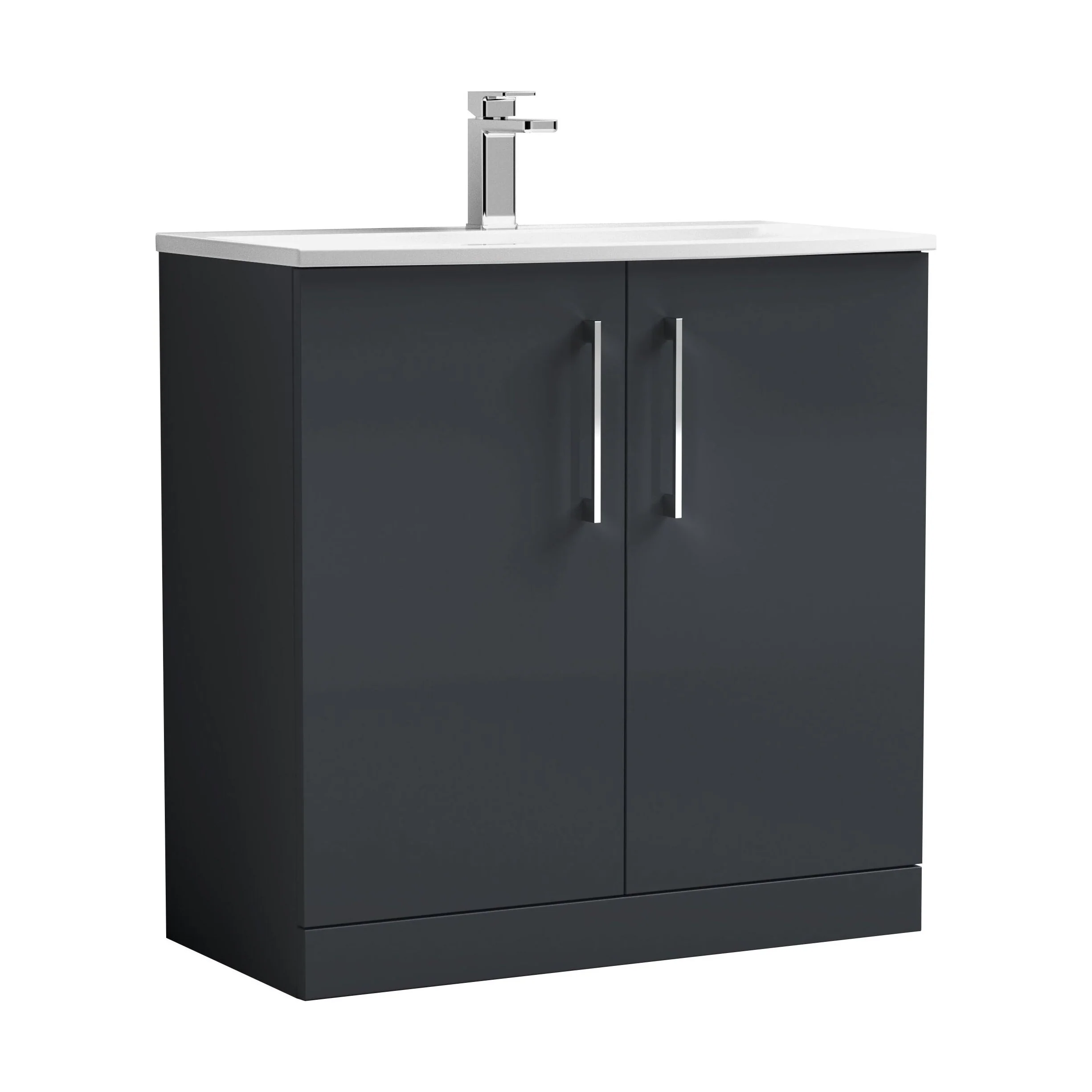 Balterley Contemporary Bathroom 2-Door Floor-Standing Curved Basin Vanity Unit, Dark Grey, 800mm