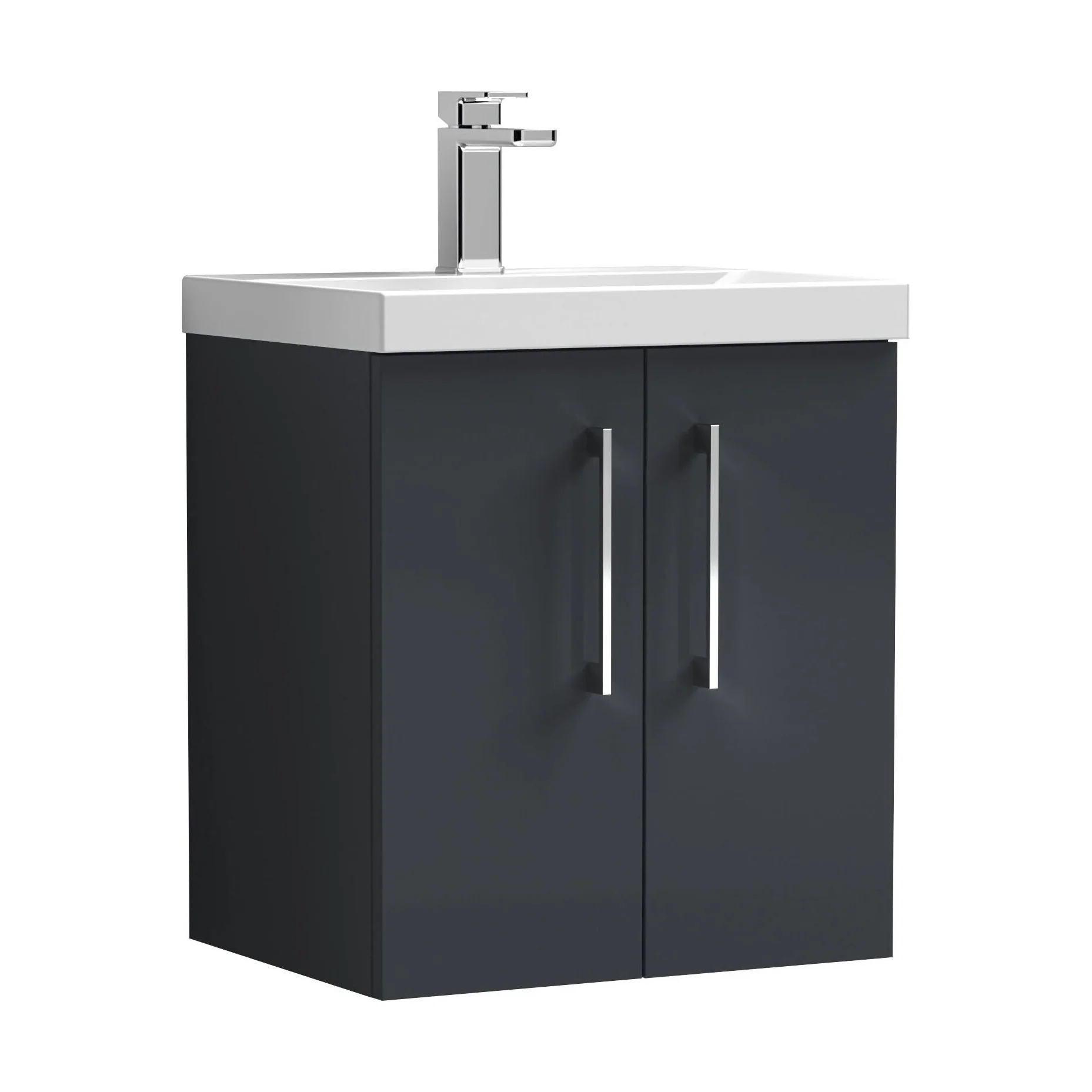 Balterley  Contemporary Bathroom 2 Soft Close Door & Thin-Edge Wall Hung Vanity Unit Basin, Dark Grey, 500mm