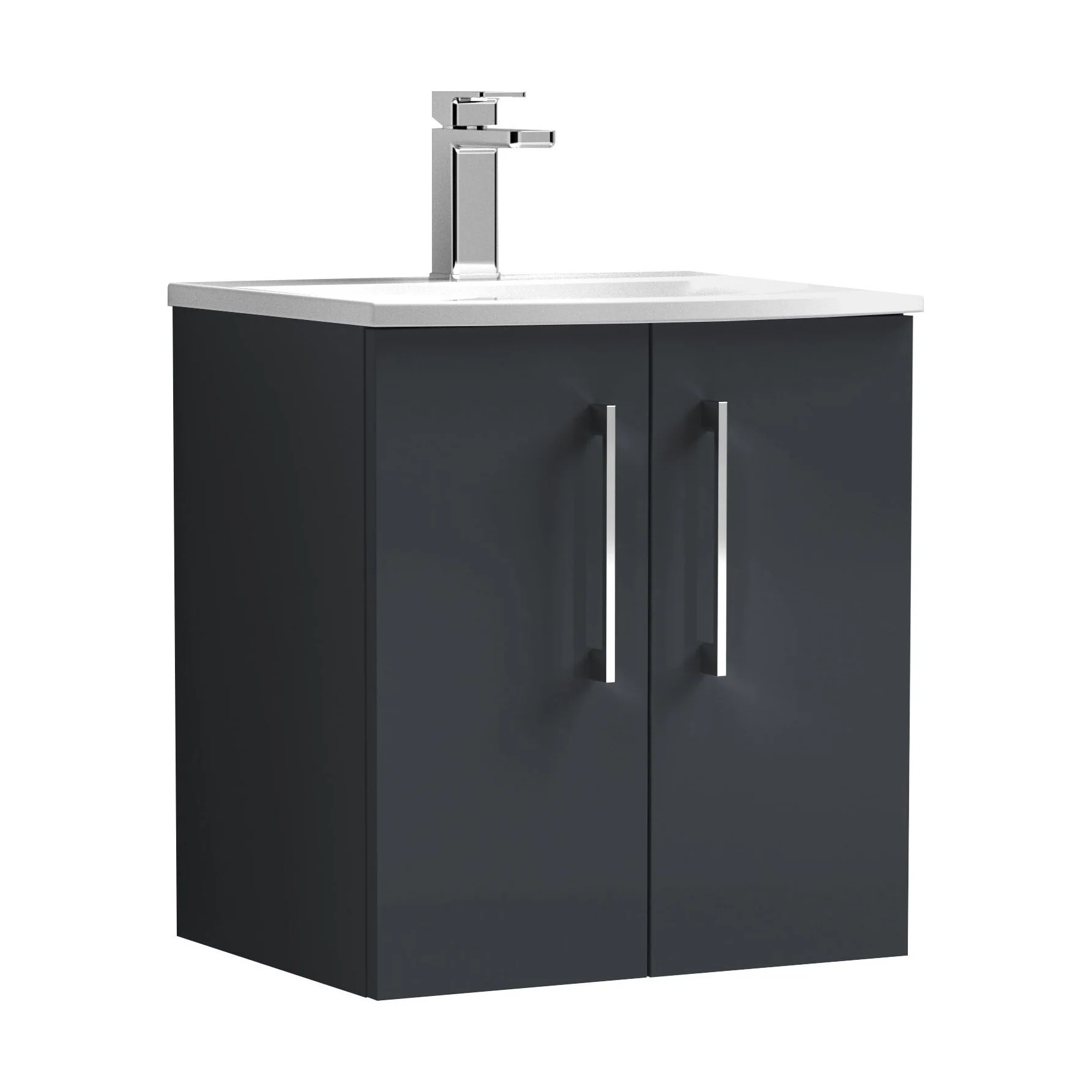 Balterley  Contemporary Bathroom 2-Door Wall-Hung Curved Basin Vanity Unit, Dark Grey, 500mm