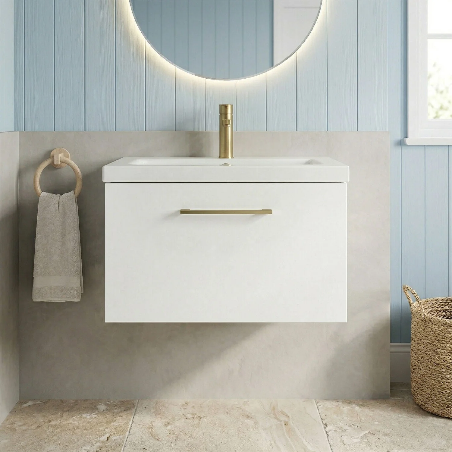 Bramshall Wall Hung 1 Drawer Vanity Unit with Mid-Edge Ceramic Basin 600mm