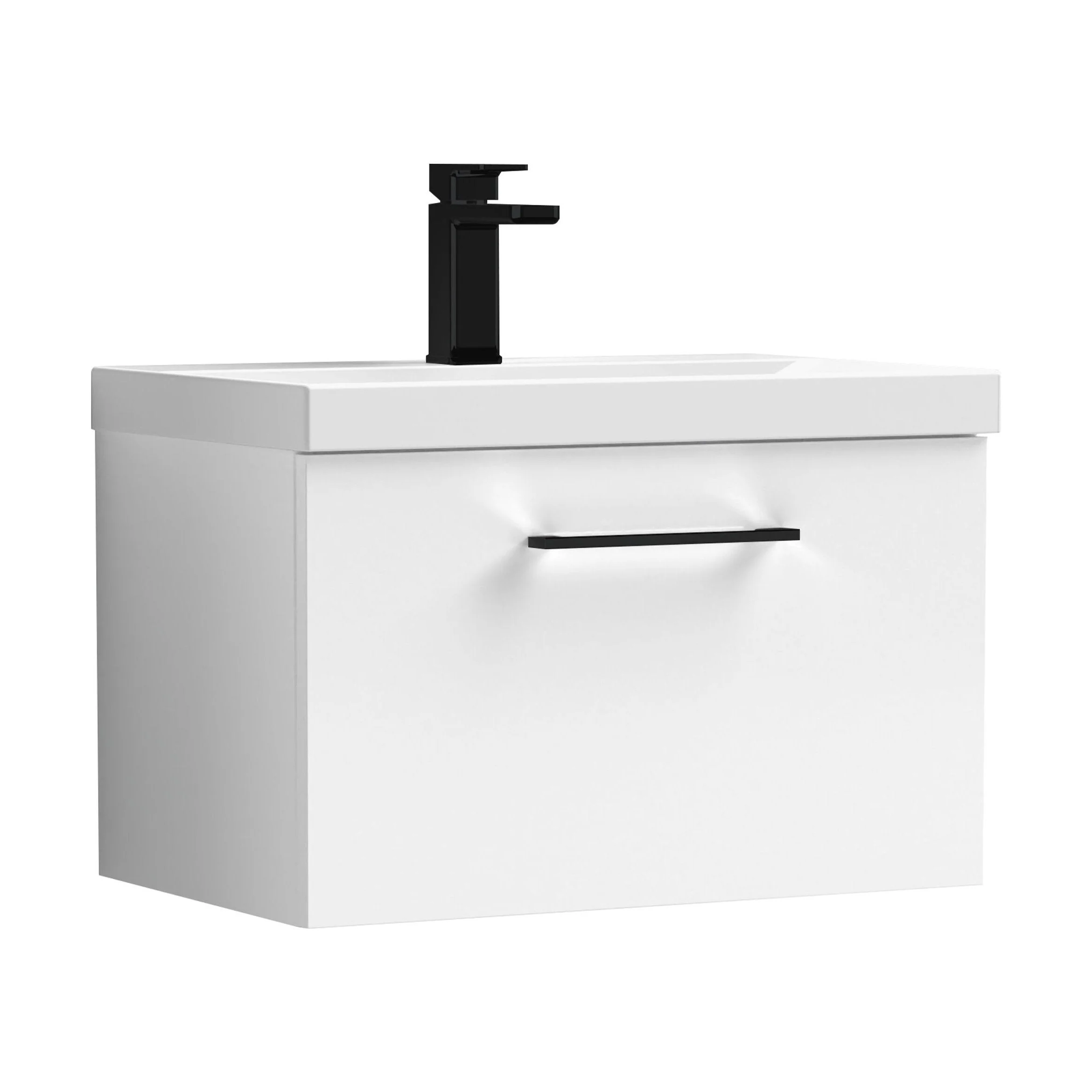 Bramshall Wall Hung 1 Drawer Vanity Unit with Mid-Edge Ceramic Basin 600mm - Image 100