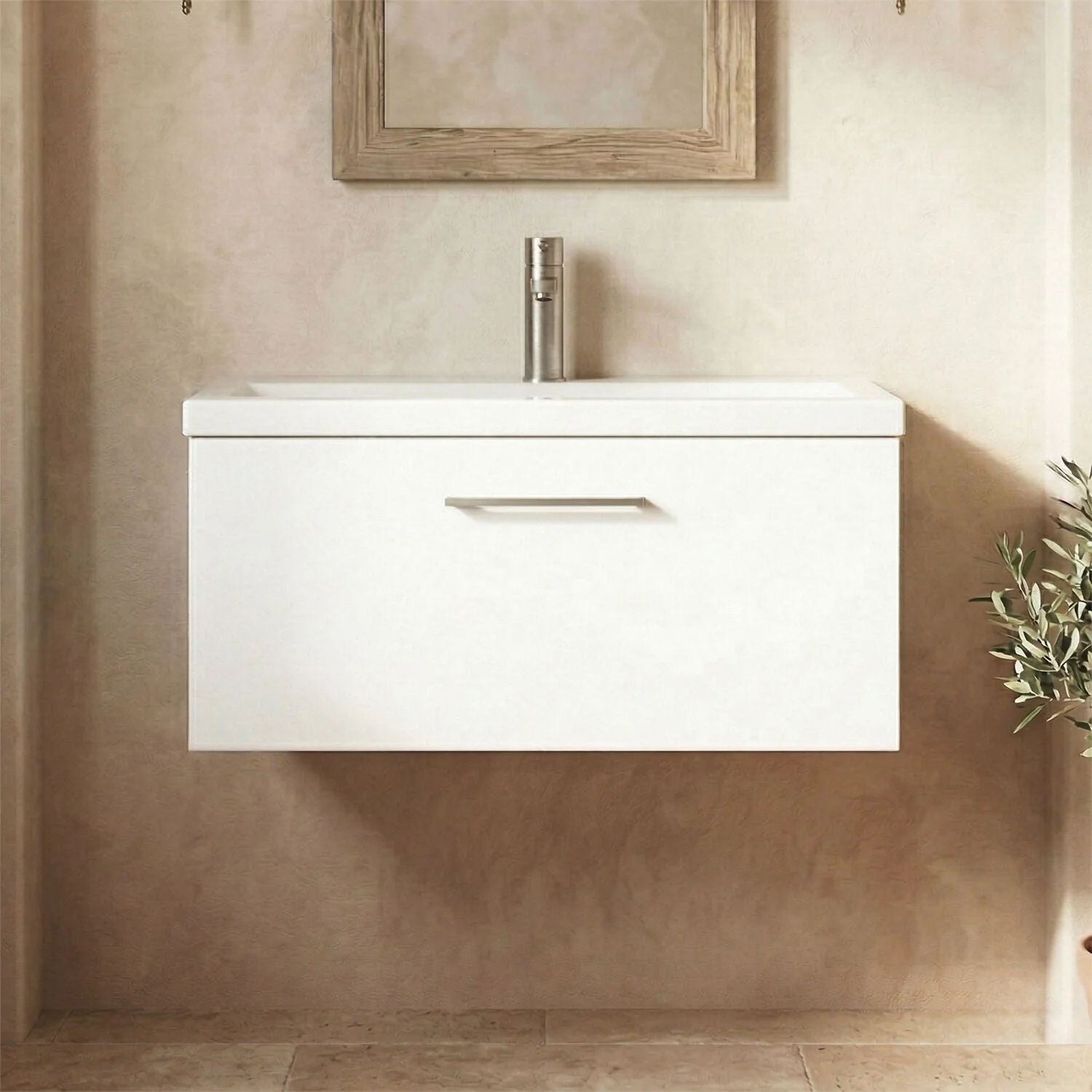 Bramshall Wall Hung 1 Drawer Vanity Unit with Mid-Edge Ceramic Basin 600mm - Image 11