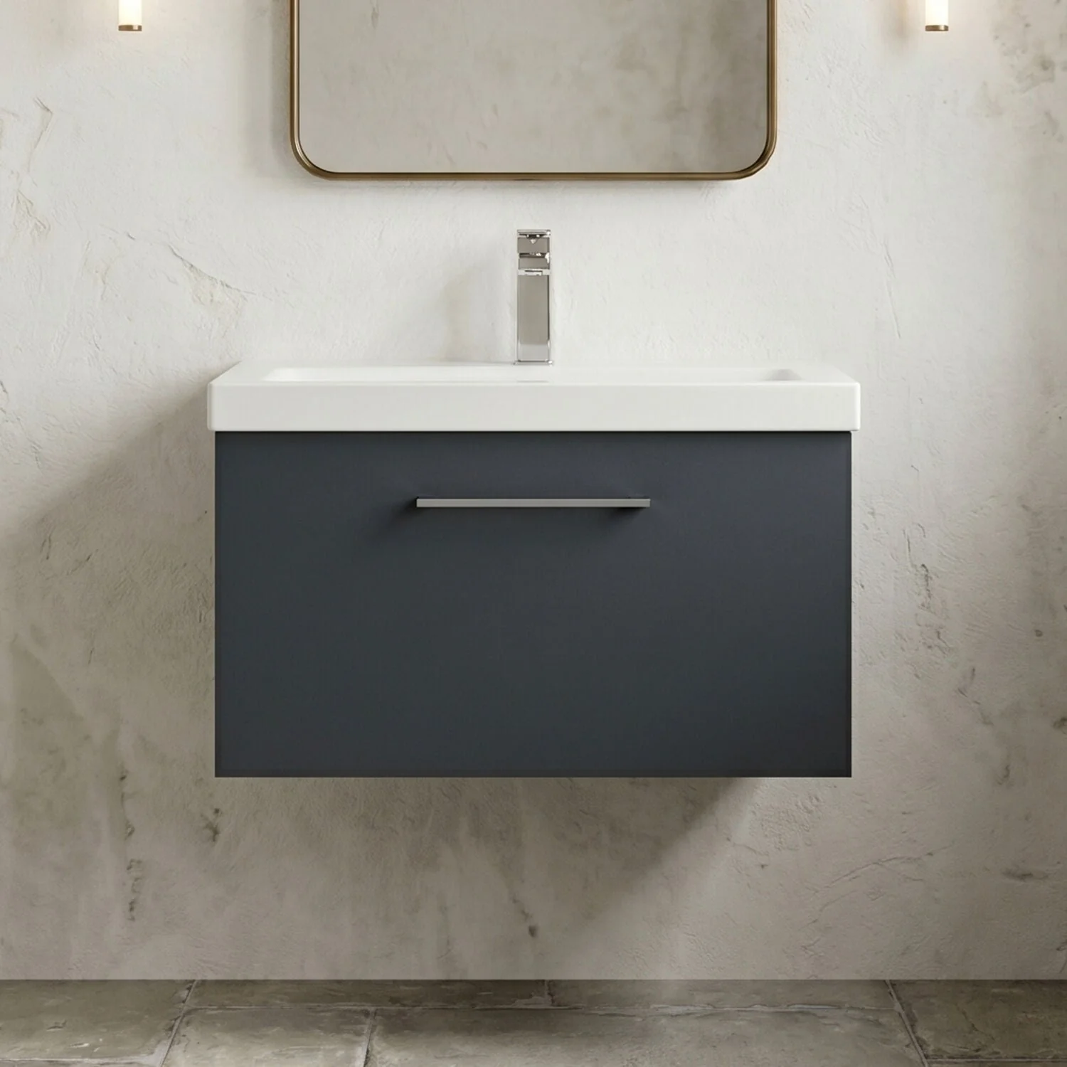 Bramshall Wall Hung 1 Drawer Vanity Unit with Mid-Edge Ceramic Basin 600mm - Image 12