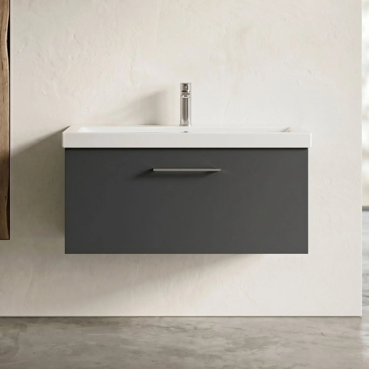 Bramshall Wall Hung 1 Drawer Vanity Unit with Mid-Edge Ceramic Basin 600mm - Image 13