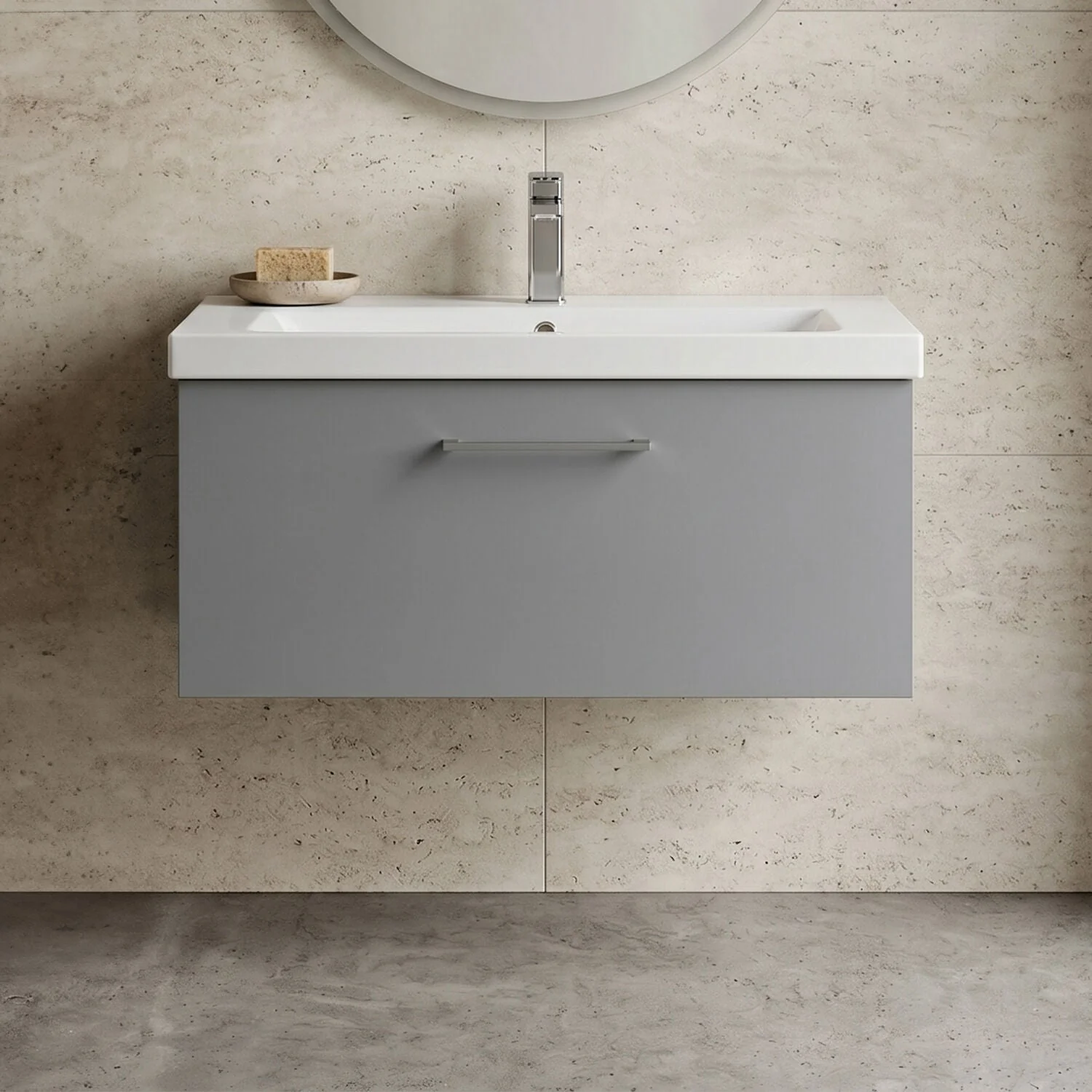 Bramshall Wall Hung 1 Drawer Vanity Unit with Mid-Edge Ceramic Basin 600mm - Image 15