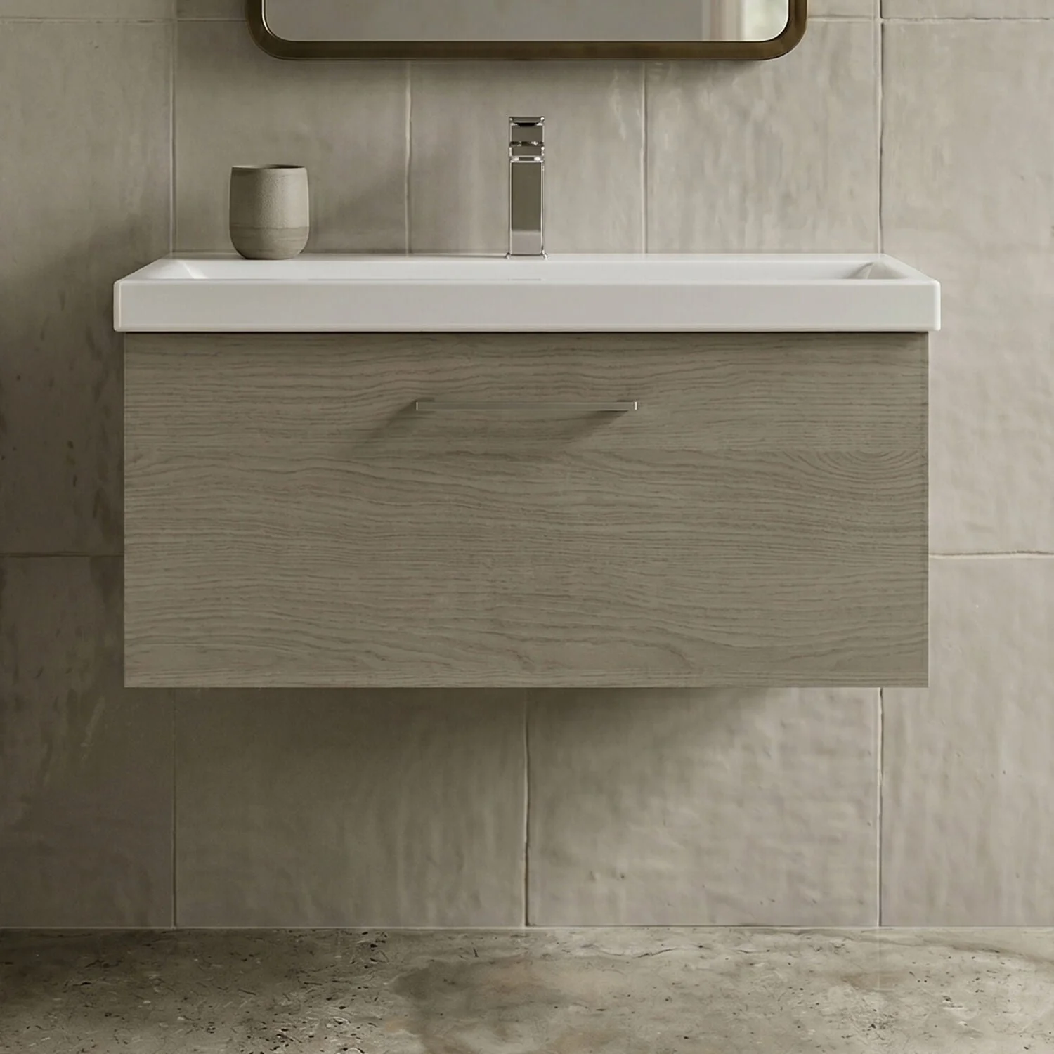 Bramshall Wall Hung 1 Drawer Vanity Unit with Mid-Edge Ceramic Basin 600mm - Image 17