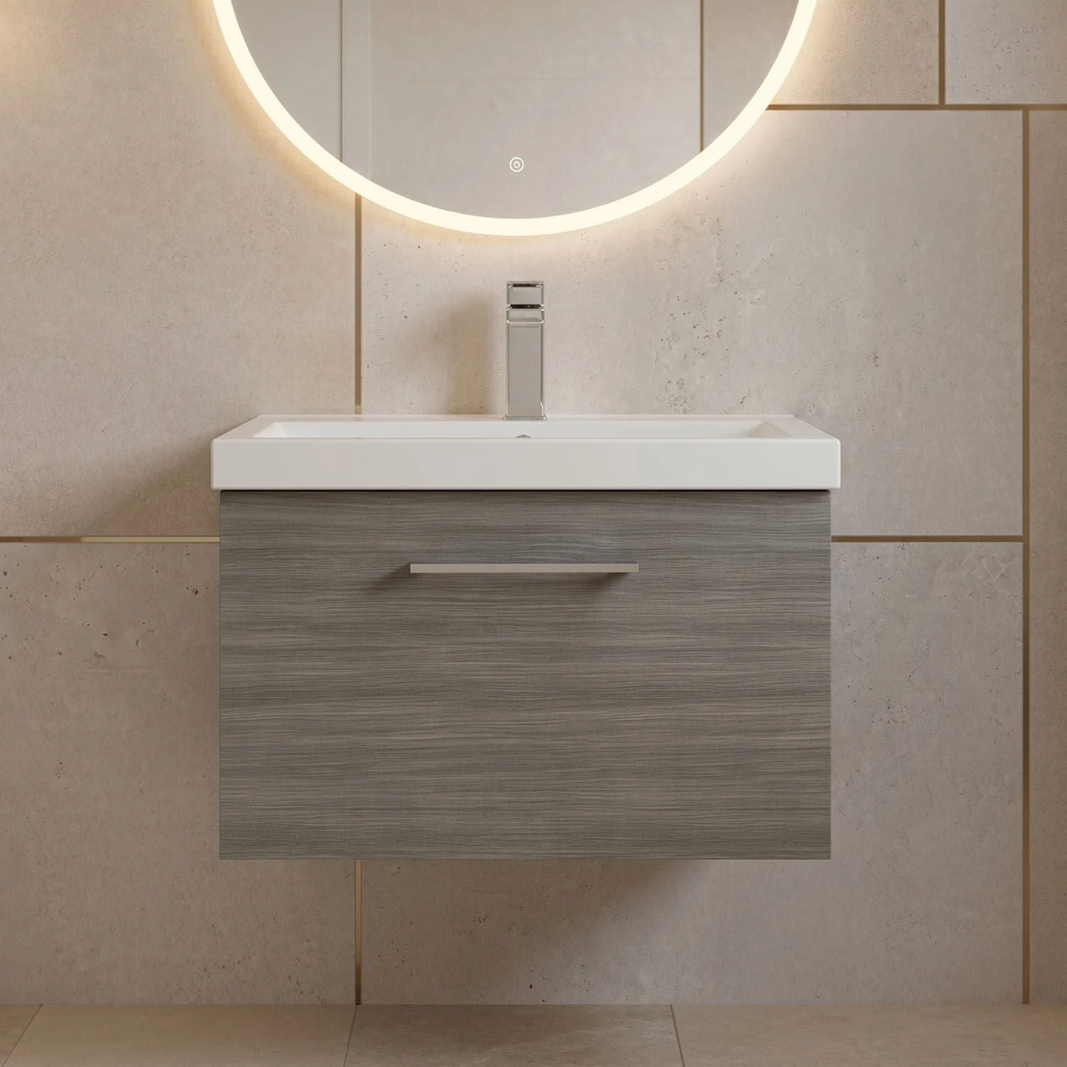 Bramshall Wall Hung 1 Drawer Vanity Unit with Mid-Edge Ceramic Basin 600mm - Image 18