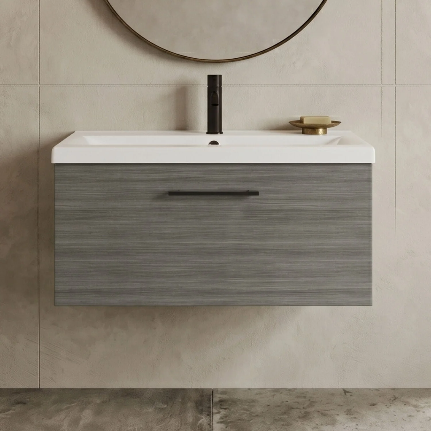 Bramshall Wall Hung 1 Drawer Vanity Unit with Mid-Edge Ceramic Basin 600mm - Image 20