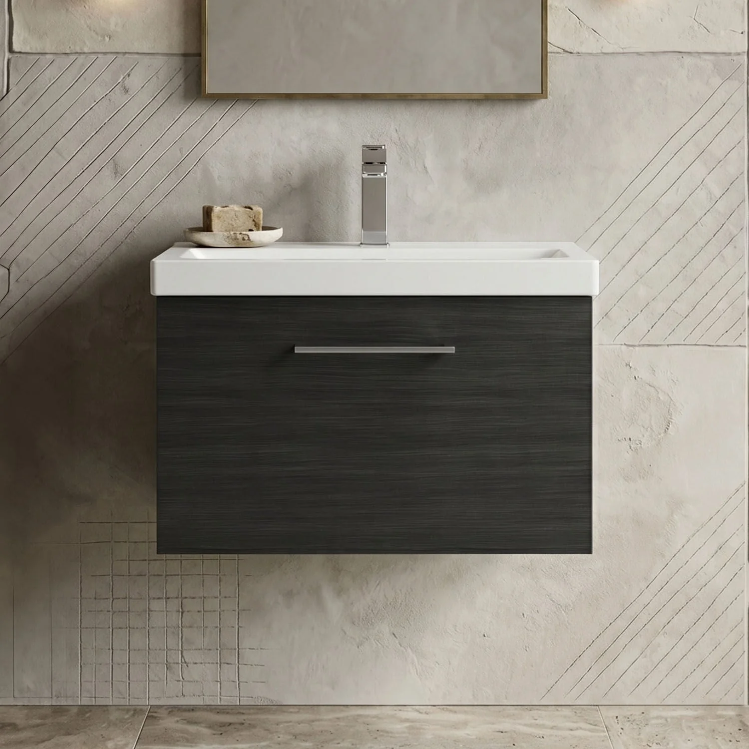 Bramshall Wall Hung 1 Drawer Vanity Unit with Mid-Edge Ceramic Basin 600mm - Image 21