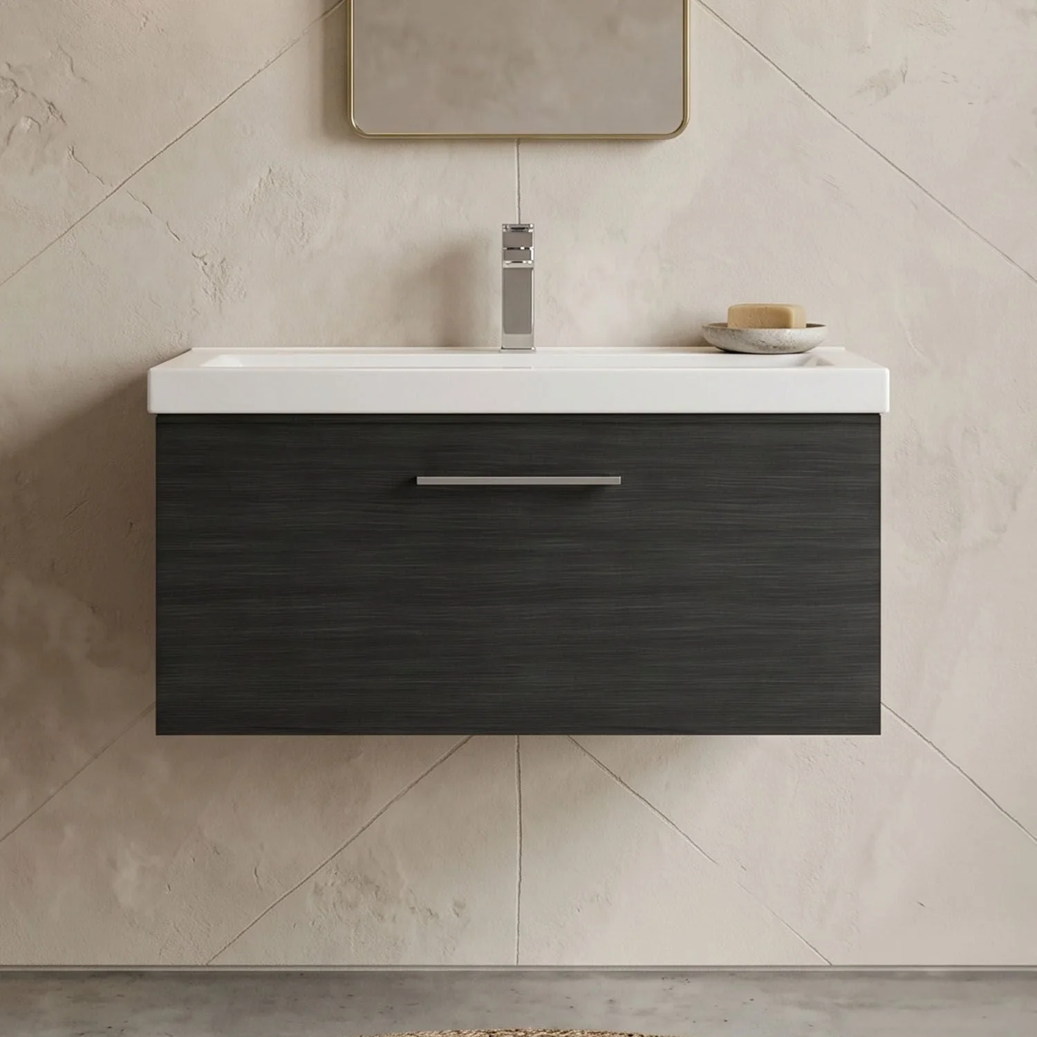Bramshall Wall Hung 1 Drawer Vanity Unit with Mid-Edge Ceramic Basin 600mm - Image 22