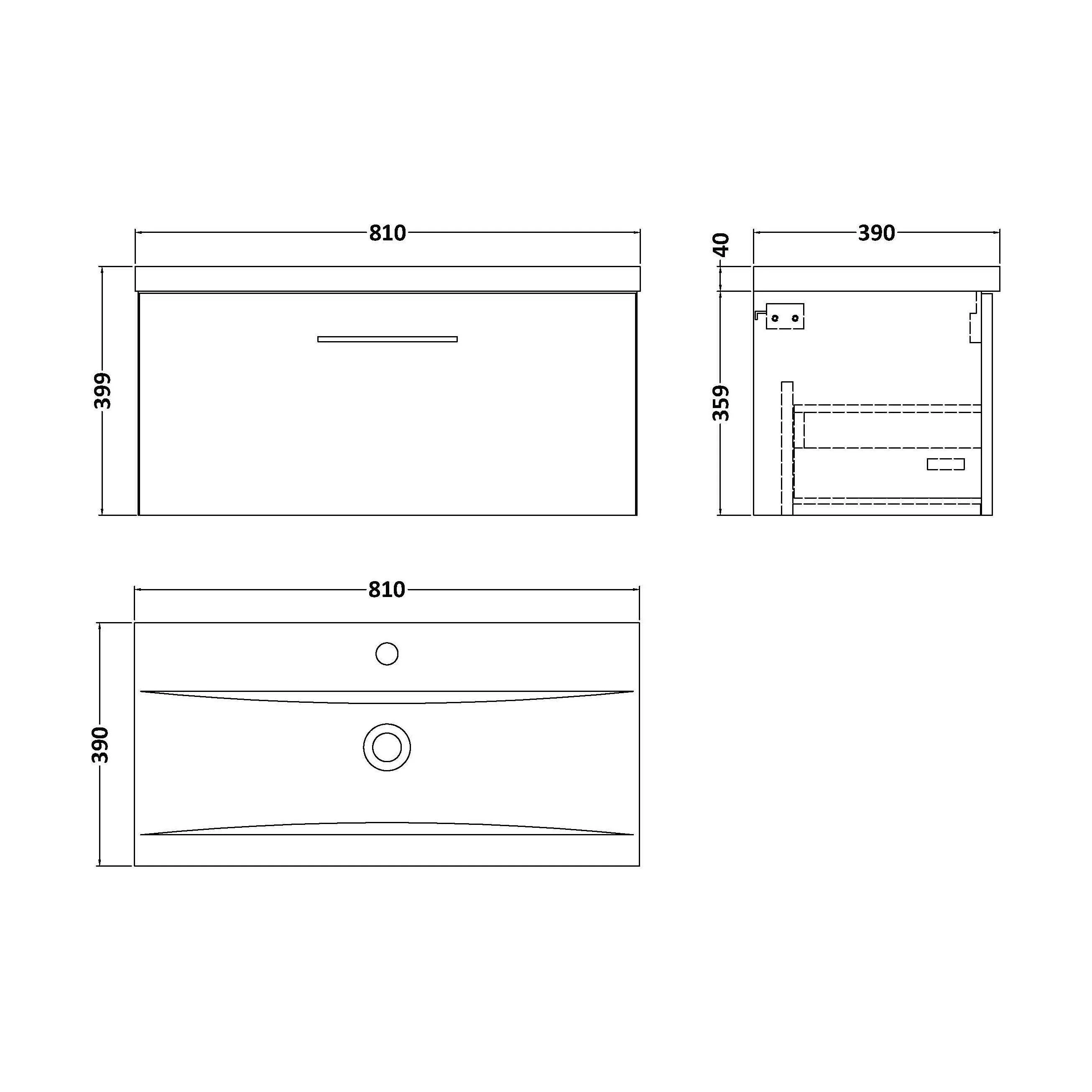 Bramshall Wall Hung 1 Drawer Vanity Unit with Mid-Edge Ceramic Basin 600mm - Image 243