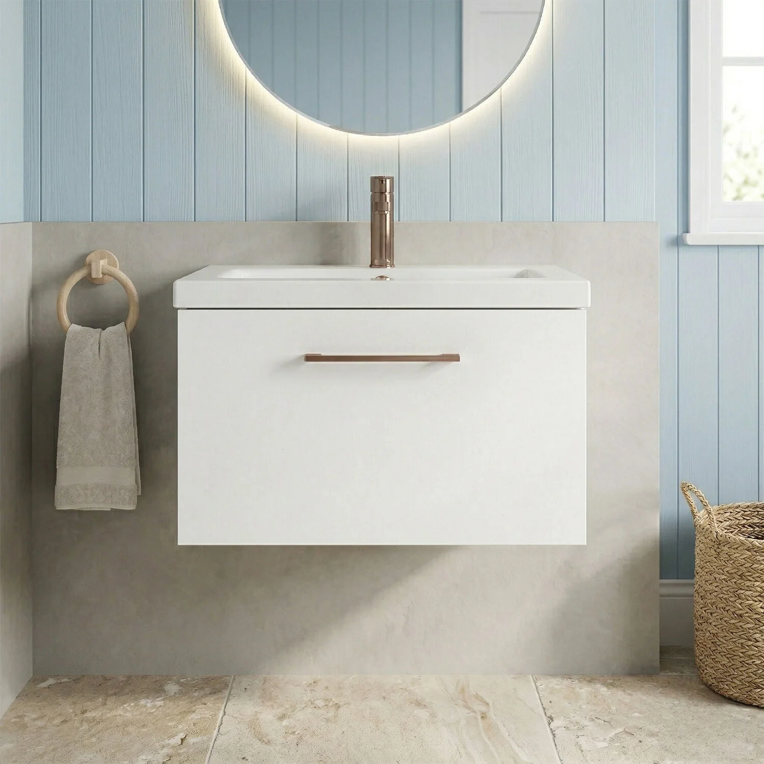 Bramshall Wall Hung 1 Drawer Vanity Unit with Mid-Edge Ceramic Basin 600mm - Image 4