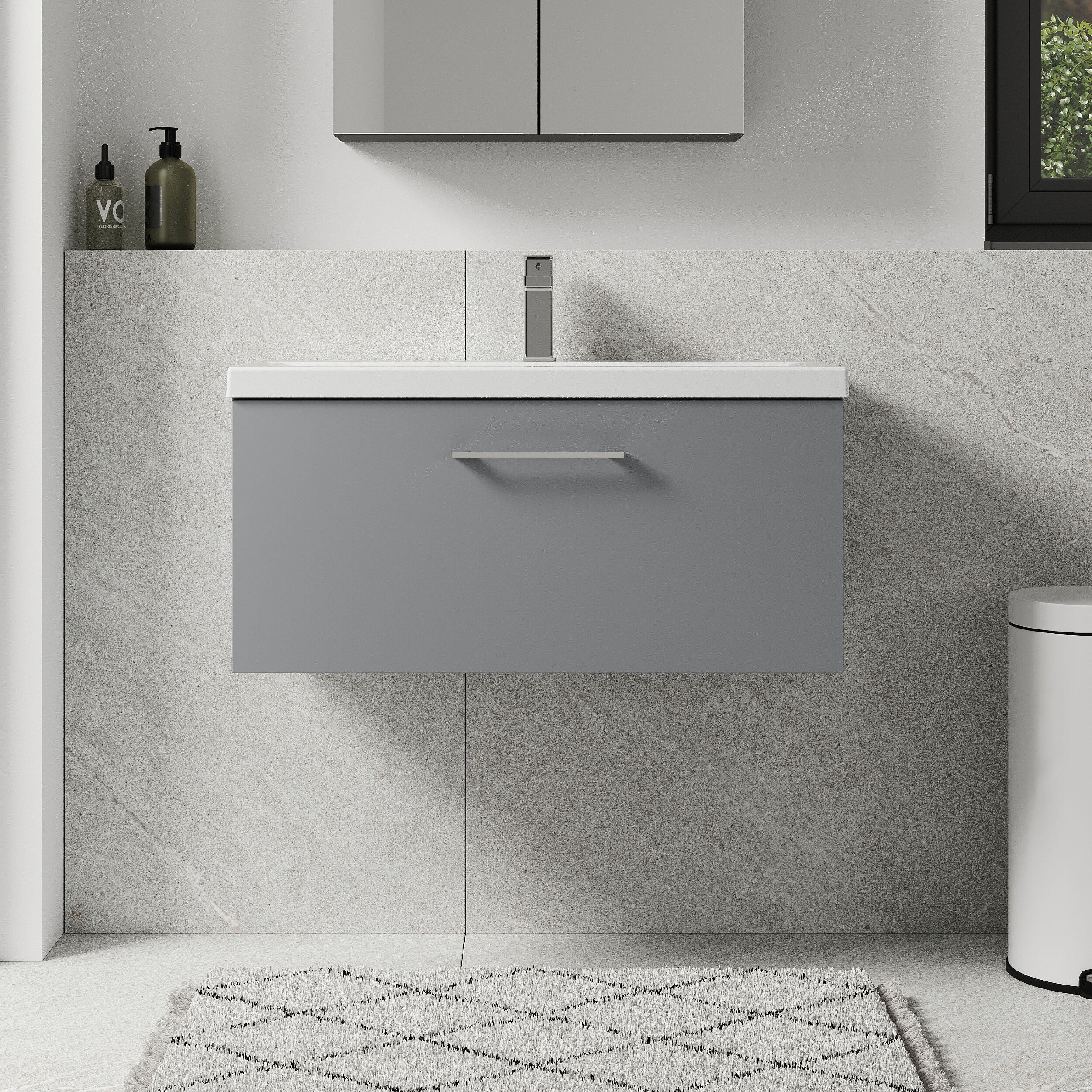 Bramshall Wall Hung 1 Drawer Vanity Unit with Mid-Edge Ceramic Basin 600mm - Image 50