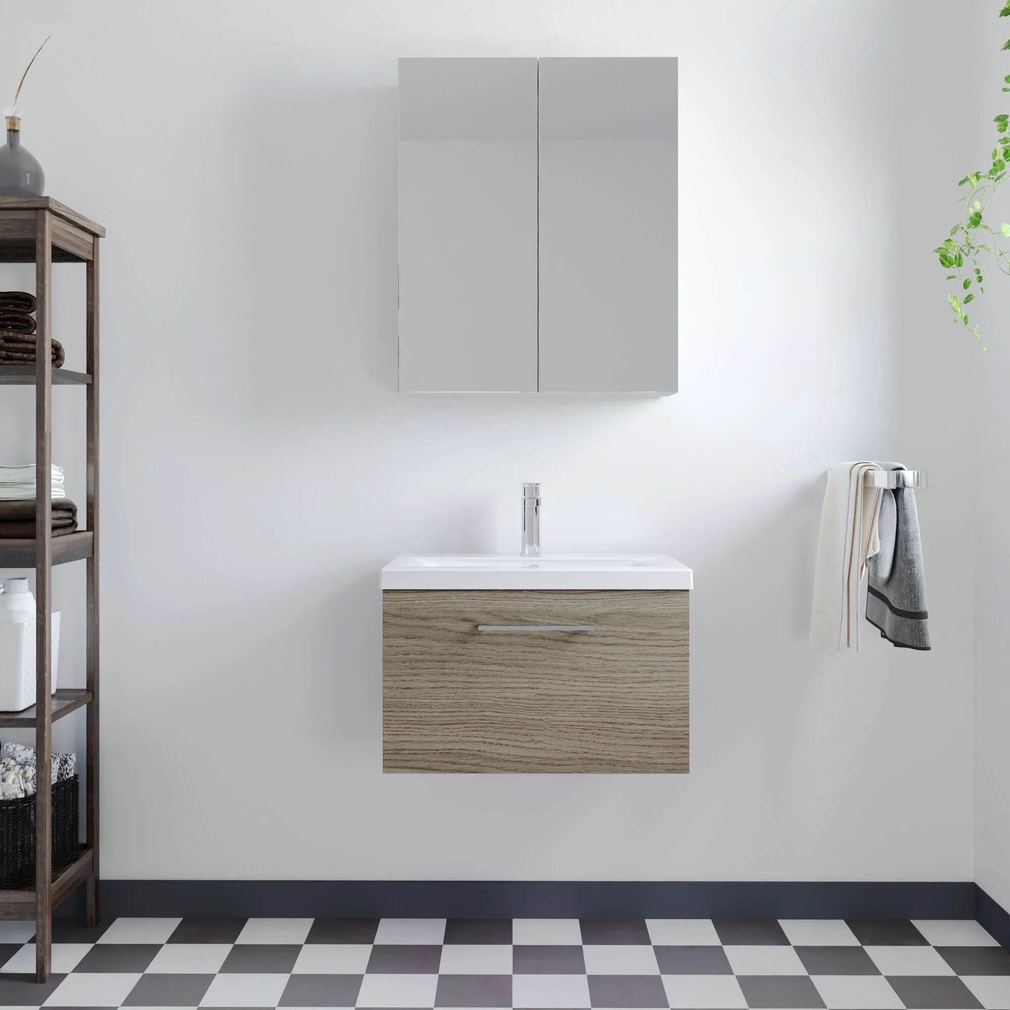 Bramshall Wall Hung 1 Drawer Vanity Unit with Mid-Edge Ceramic Basin 600mm - Image 56