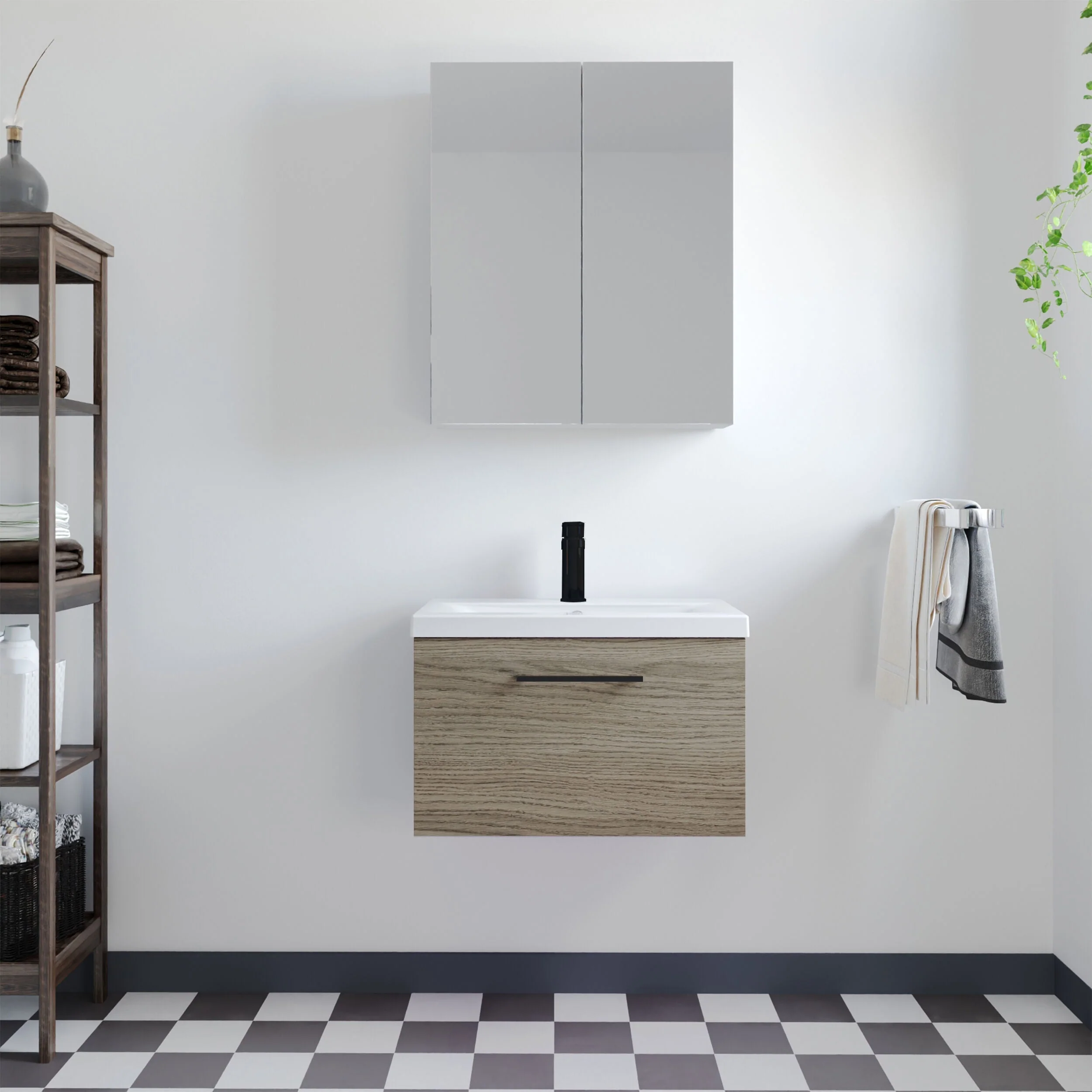 Bramshall Wall Hung 1 Drawer Vanity Unit with Mid-Edge Ceramic Basin 600mm - Image 58