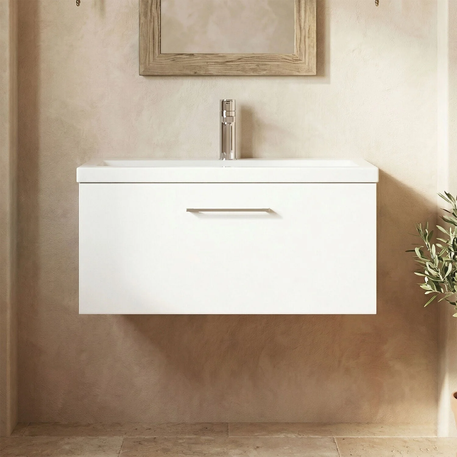 Bramshall Wall Hung 1 Drawer Vanity Unit with Mid-Edge Ceramic Basin 600mm - Image 6