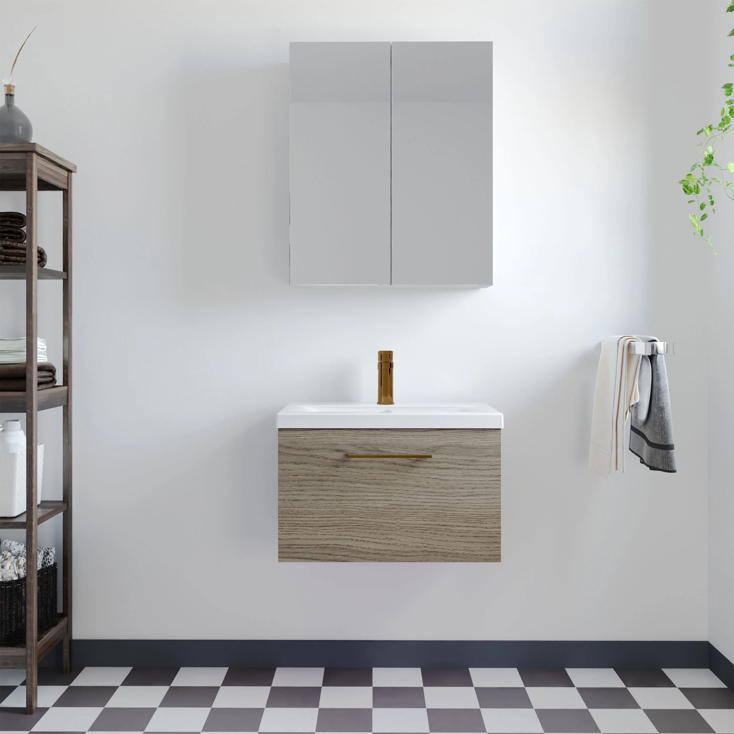 Bramshall Wall Hung 1 Drawer Vanity Unit with Mid-Edge Ceramic Basin 600mm - Image 60