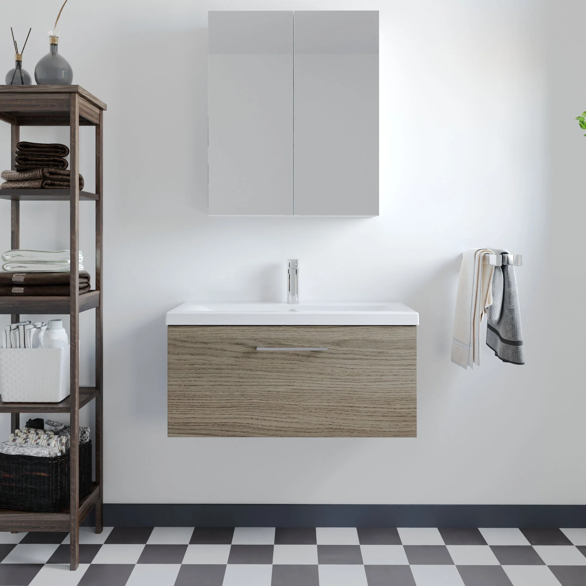 Bramshall Wall Hung 1 Drawer Vanity Unit with Mid-Edge Ceramic Basin 600mm - Image 62