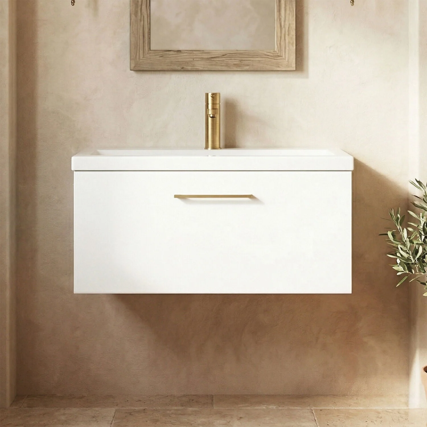 Bramshall Wall Hung 1 Drawer Vanity Unit with Mid-Edge Ceramic Basin 600mm - Image 7