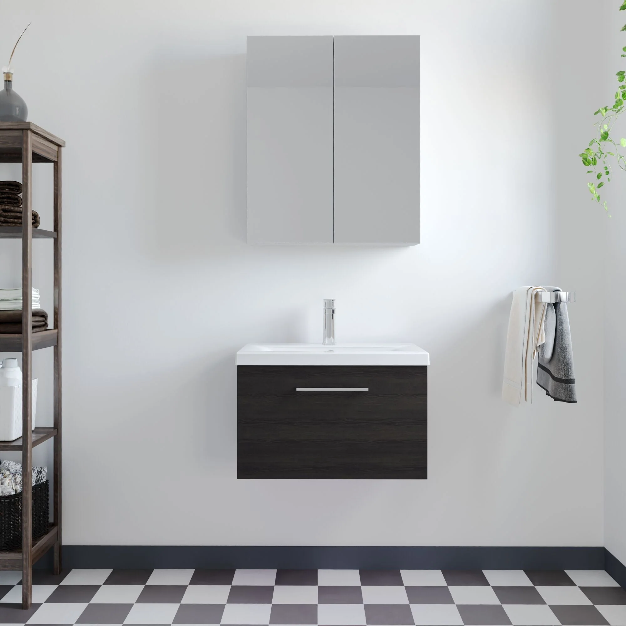 Bramshall Wall Hung 1 Drawer Vanity Unit with Mid-Edge Ceramic Basin 600mm - Image 75