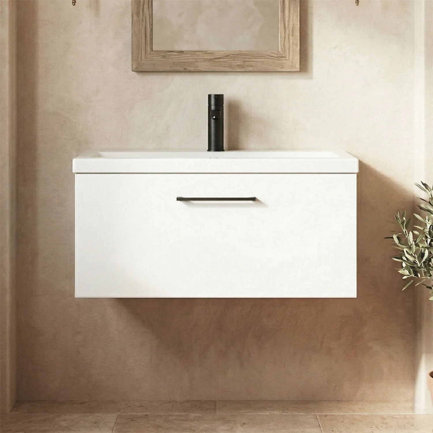 Bramshall Wall Hung 1 Drawer Vanity Unit with Mid-Edge Ceramic Basin 600mm - Image 8