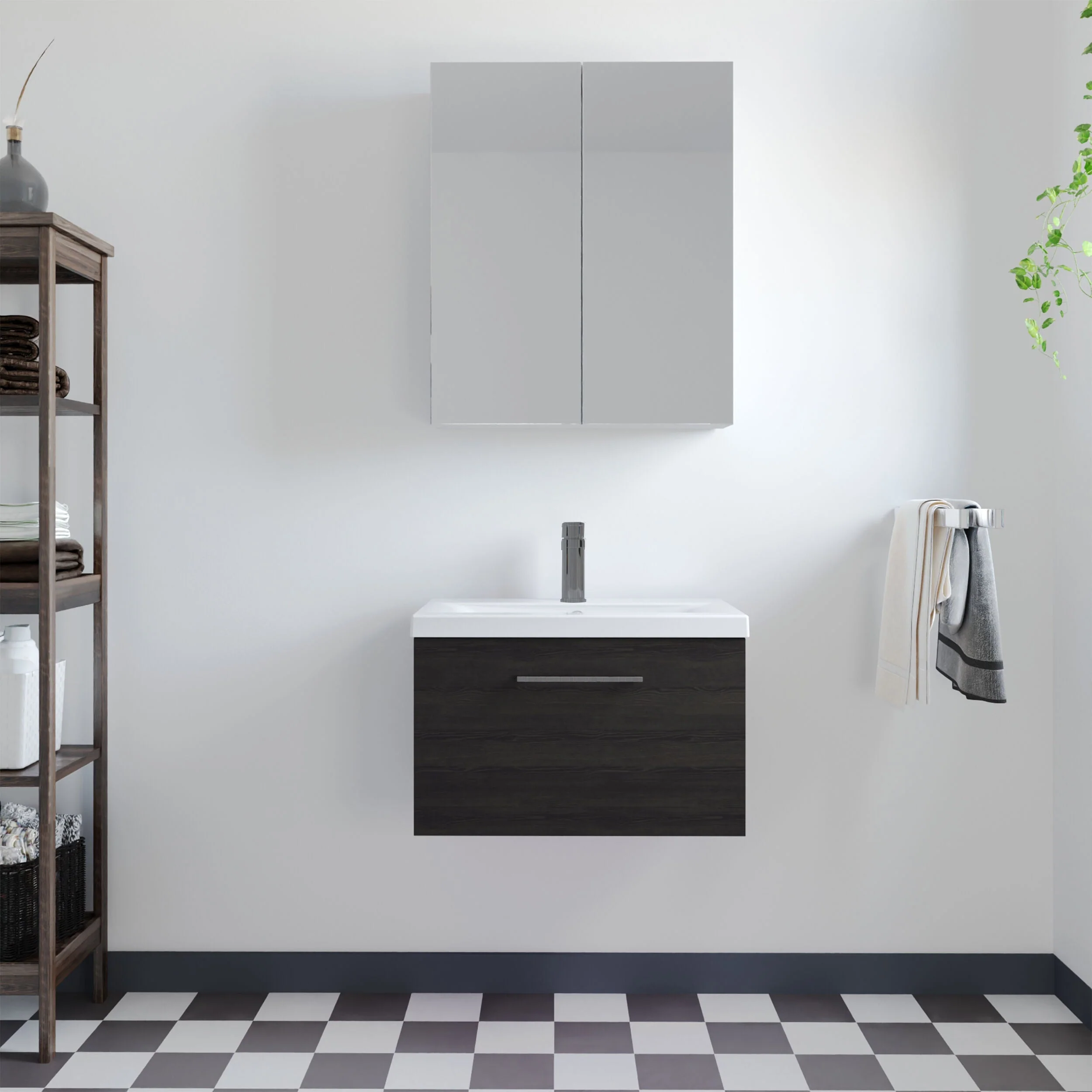Bramshall Wall Hung 1 Drawer Vanity Unit with Mid-Edge Ceramic Basin 600mm - Image 80