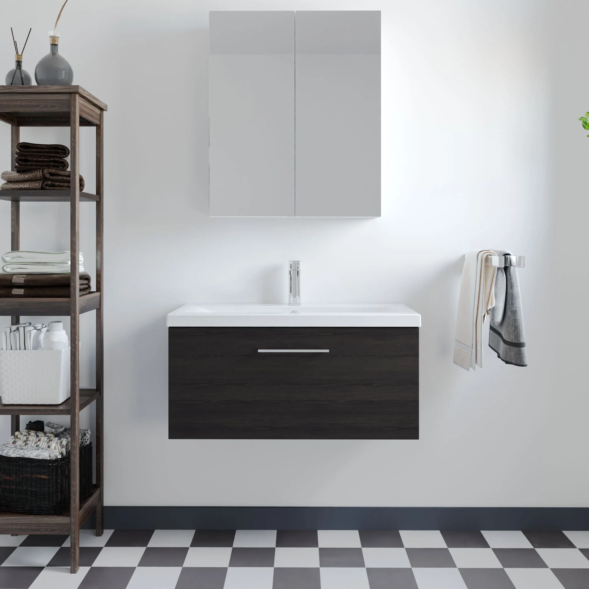 Bramshall Wall Hung 1 Drawer Vanity Unit with Mid-Edge Ceramic Basin 600mm - Image 81
