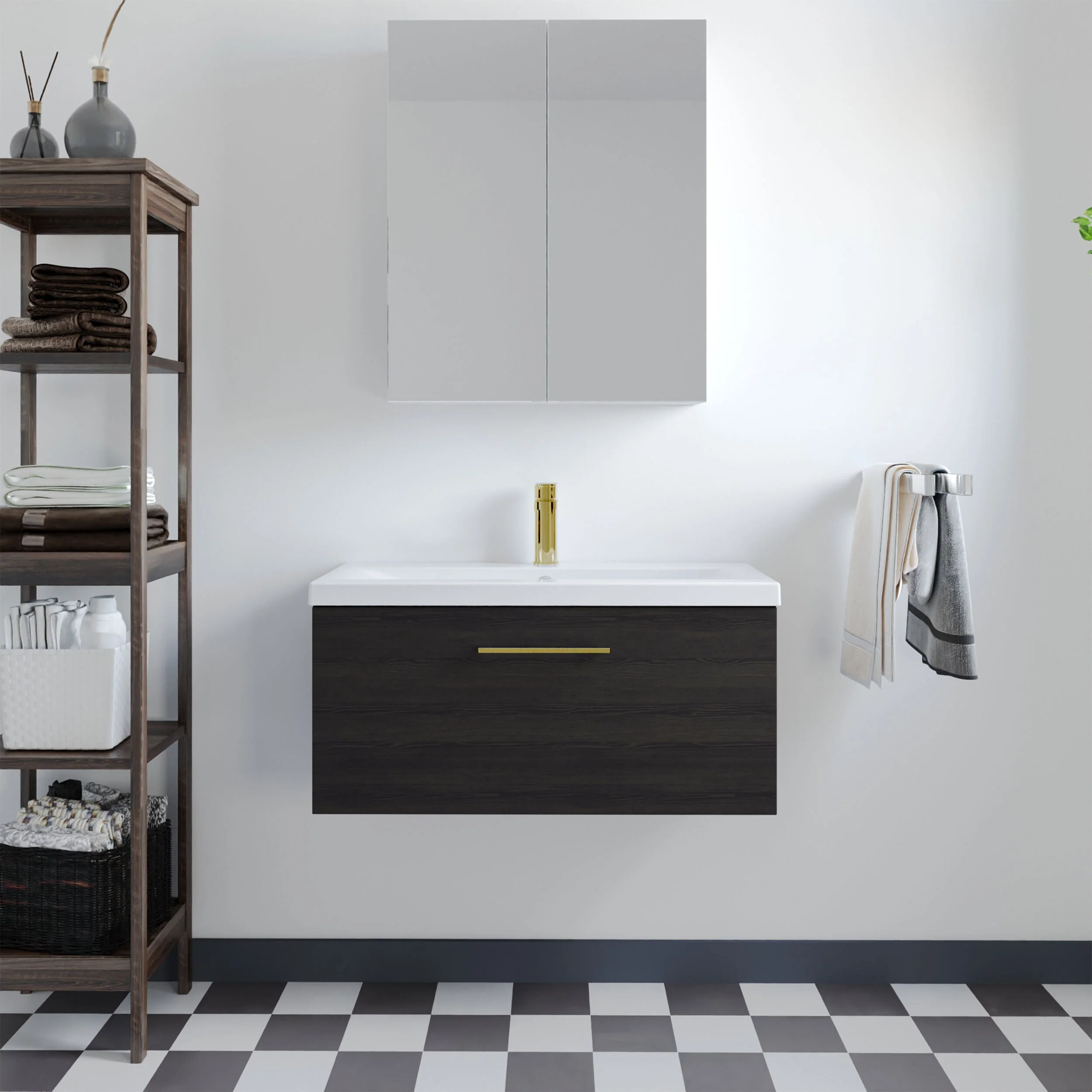 Bramshall Wall Hung 1 Drawer Vanity Unit with Mid-Edge Ceramic Basin 600mm - Image 82