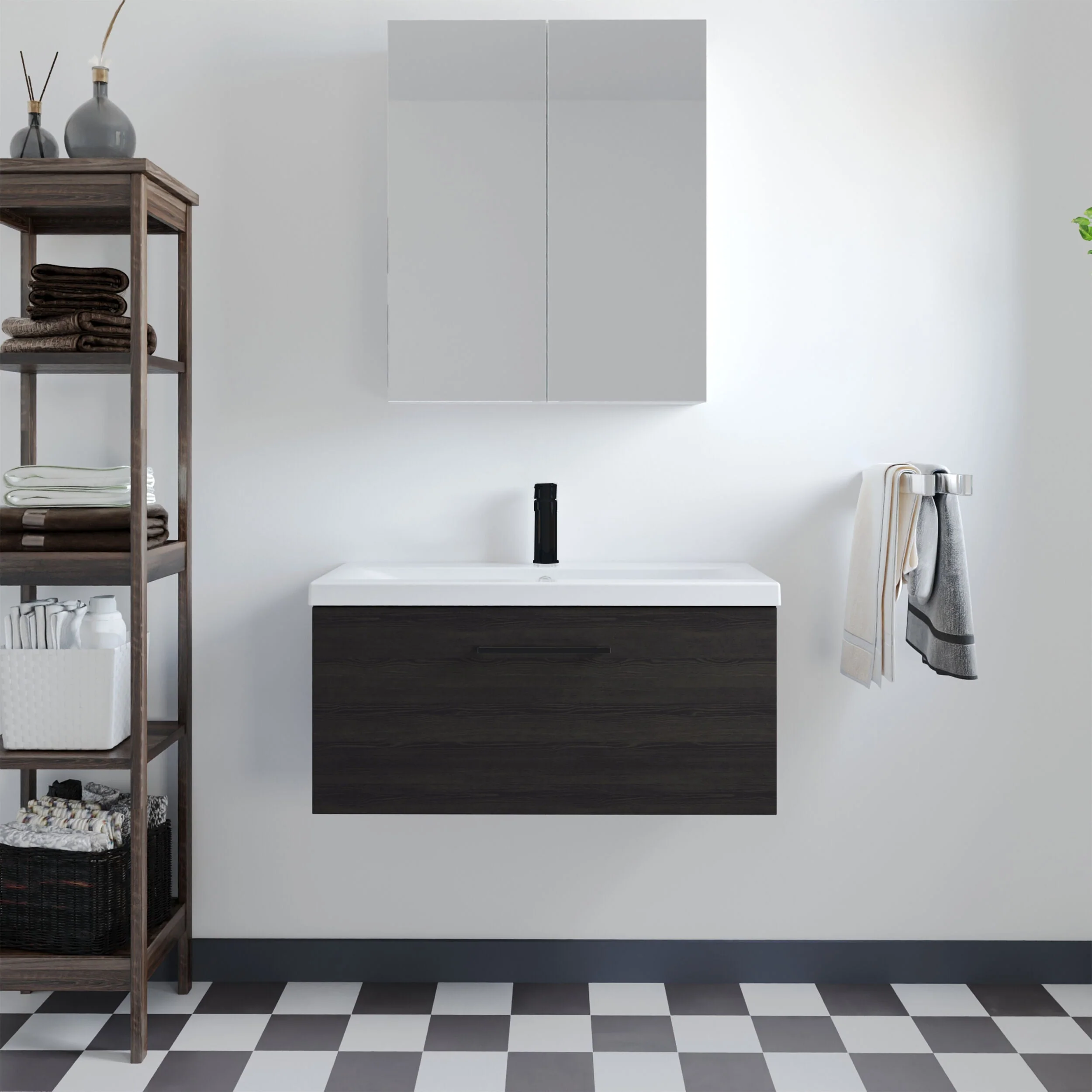 Bramshall Wall Hung 1 Drawer Vanity Unit with Mid-Edge Ceramic Basin 600mm - Image 83