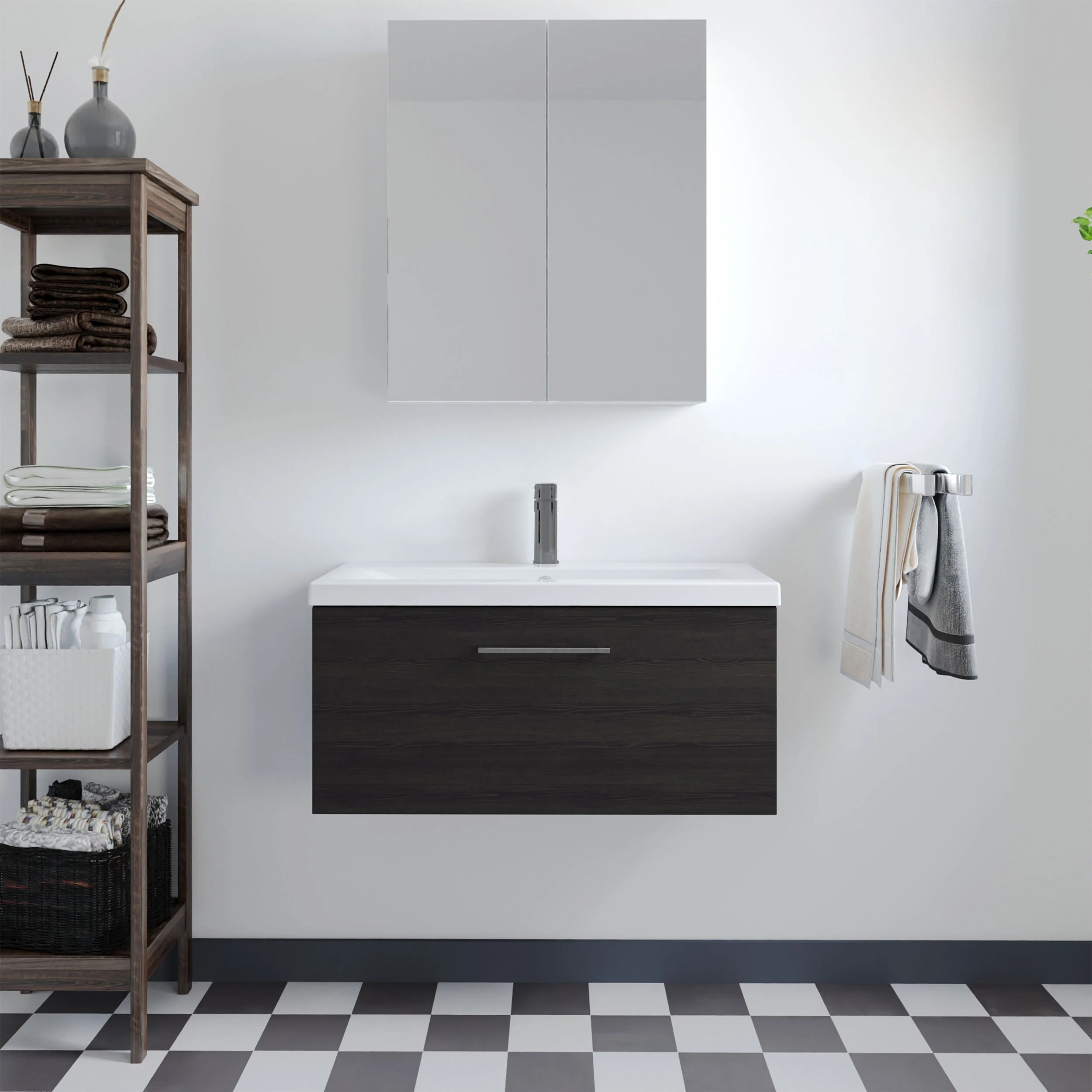 Bramshall Wall Hung 1 Drawer Vanity Unit with Mid-Edge Ceramic Basin 600mm - Image 86