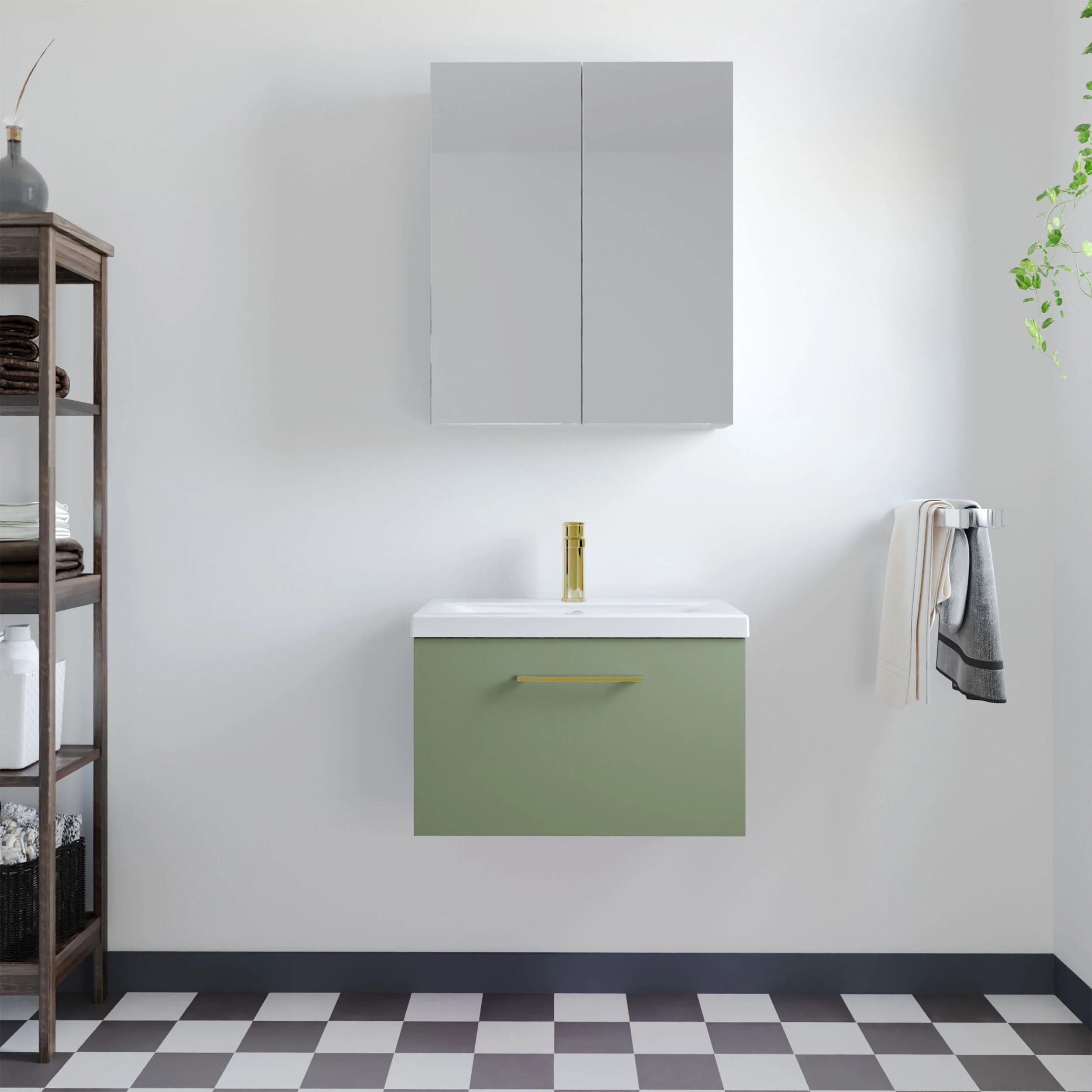 Bramshall Wall Hung 1 Drawer Vanity Unit with Mid-Edge Ceramic Basin 600mm - Image 88
