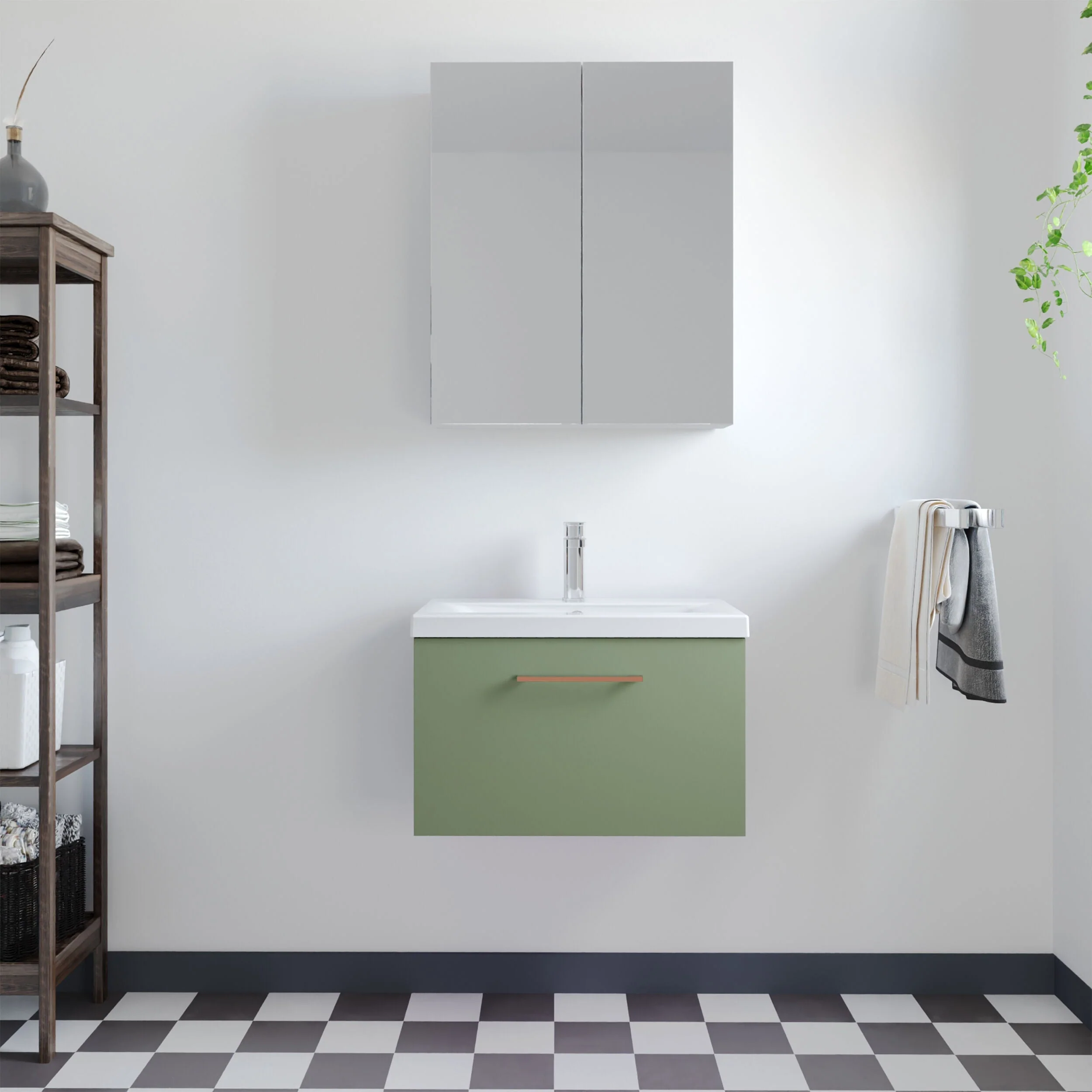 Bramshall Wall Hung 1 Drawer Vanity Unit with Mid-Edge Ceramic Basin 600mm - Image 90