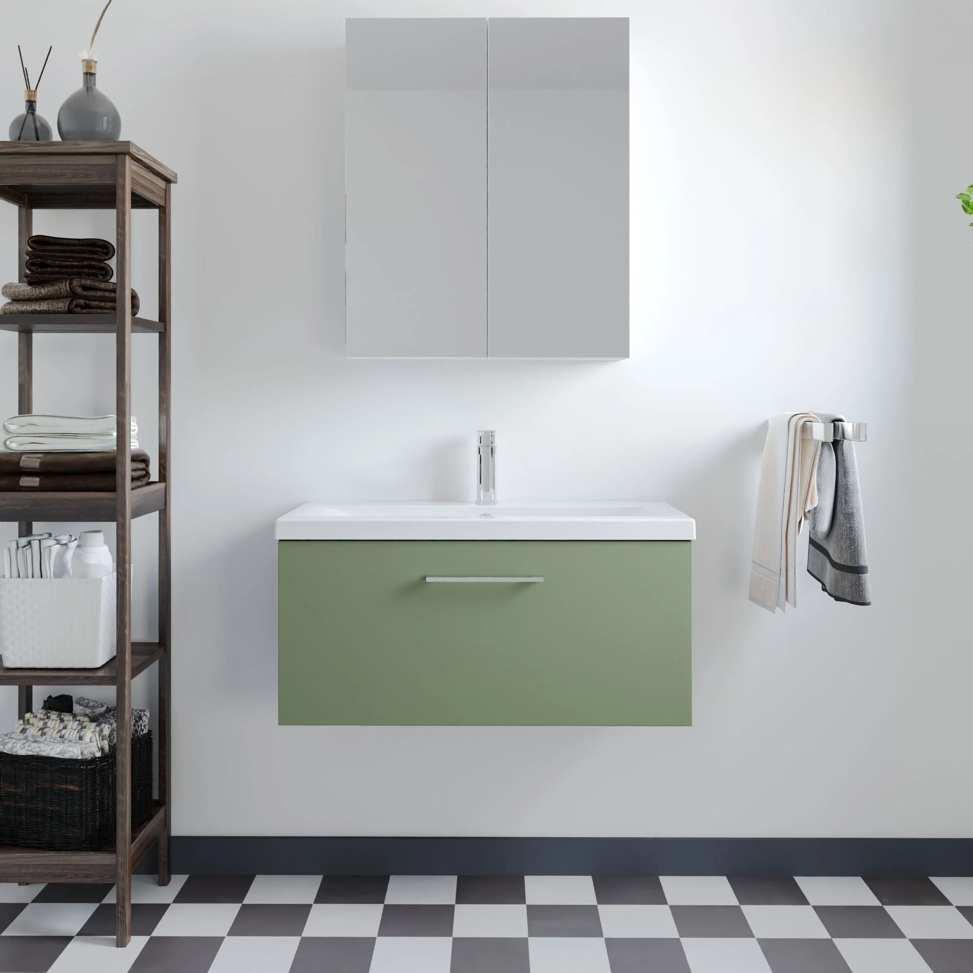 Bramshall Wall Hung 1 Drawer Vanity Unit with Mid-Edge Ceramic Basin 600mm - Image 93
