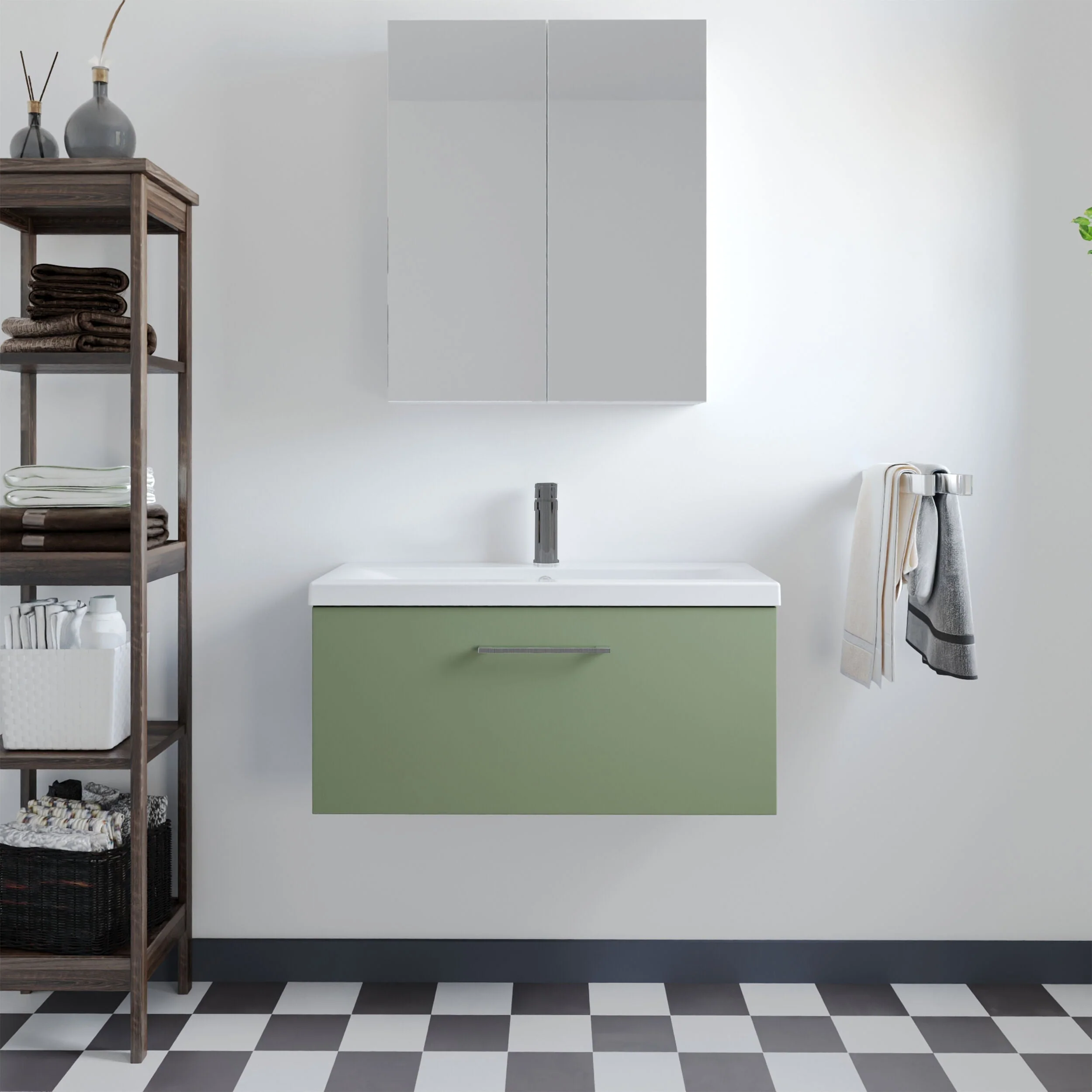 Bramshall Wall Hung 1 Drawer Vanity Unit with Mid-Edge Ceramic Basin 600mm - Image 98