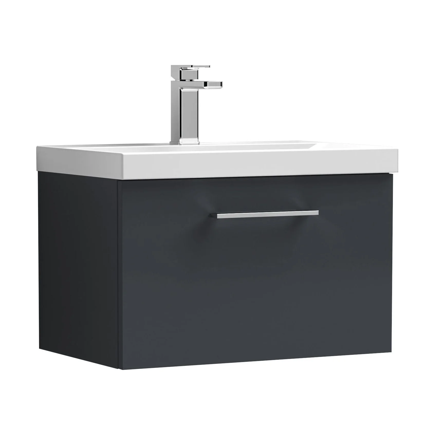 Balterley  Contemporary Bathroom 1 Soft Close Drawer & Thin-Edge Wall Hung Vanity Unit Basin, Dark Grey, 600mm