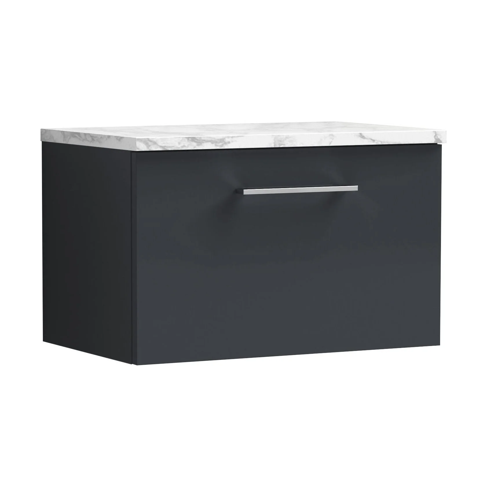 Balterley Level 600mm Wall Hung 1 Drawer Vanity Unit with Laminate Worktop for Compact Contemporary Bathroom Storage - Dark Grey
