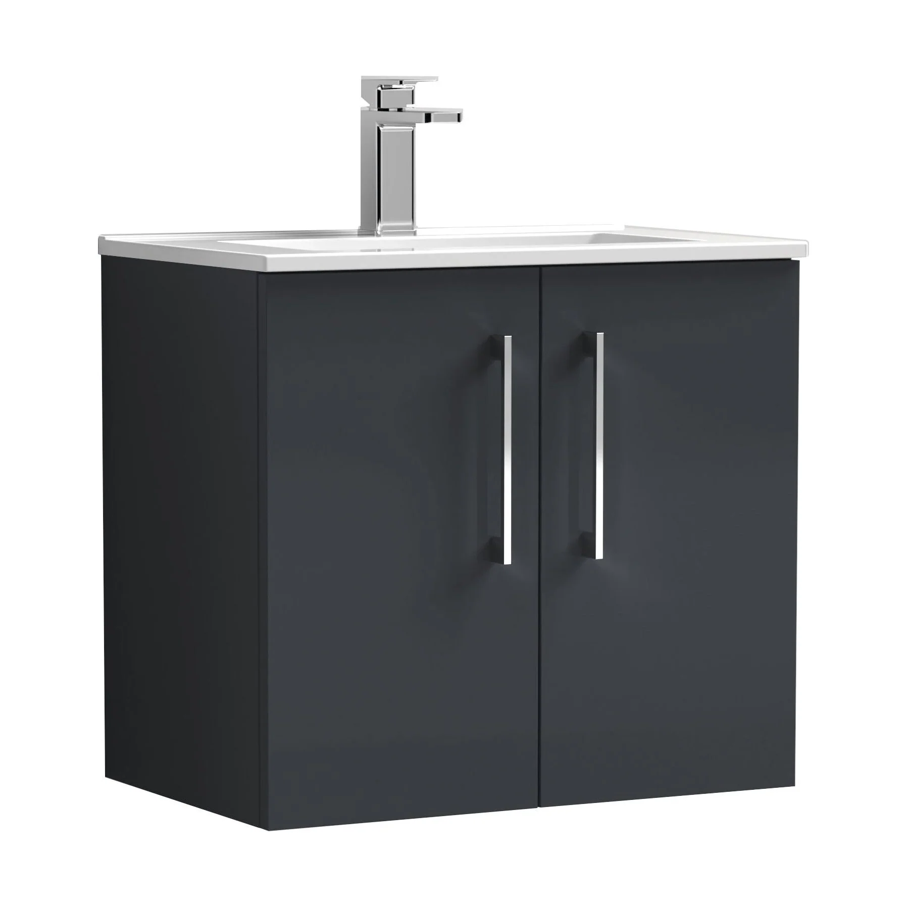 Balterley  Modern Bathroom 2 Soft Close Door & Minimalist Wall Hung Vanity Unit Basin, Dark Grey, 440mm