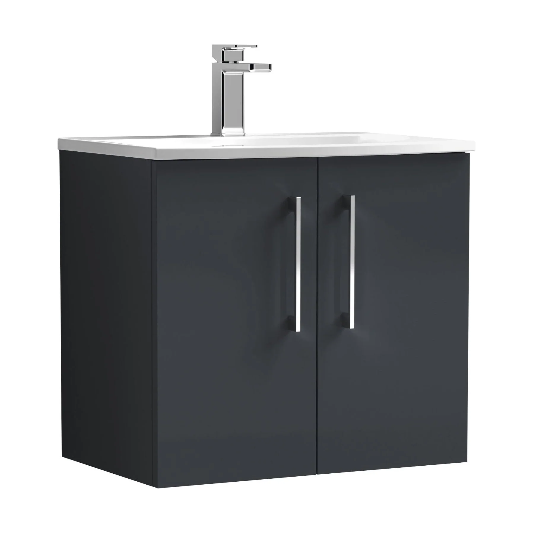 Balterley  Contemporary Bathroom 2-Door Wall-Hung Curved Basin Vanity Unit, Dark Grey, 600mm