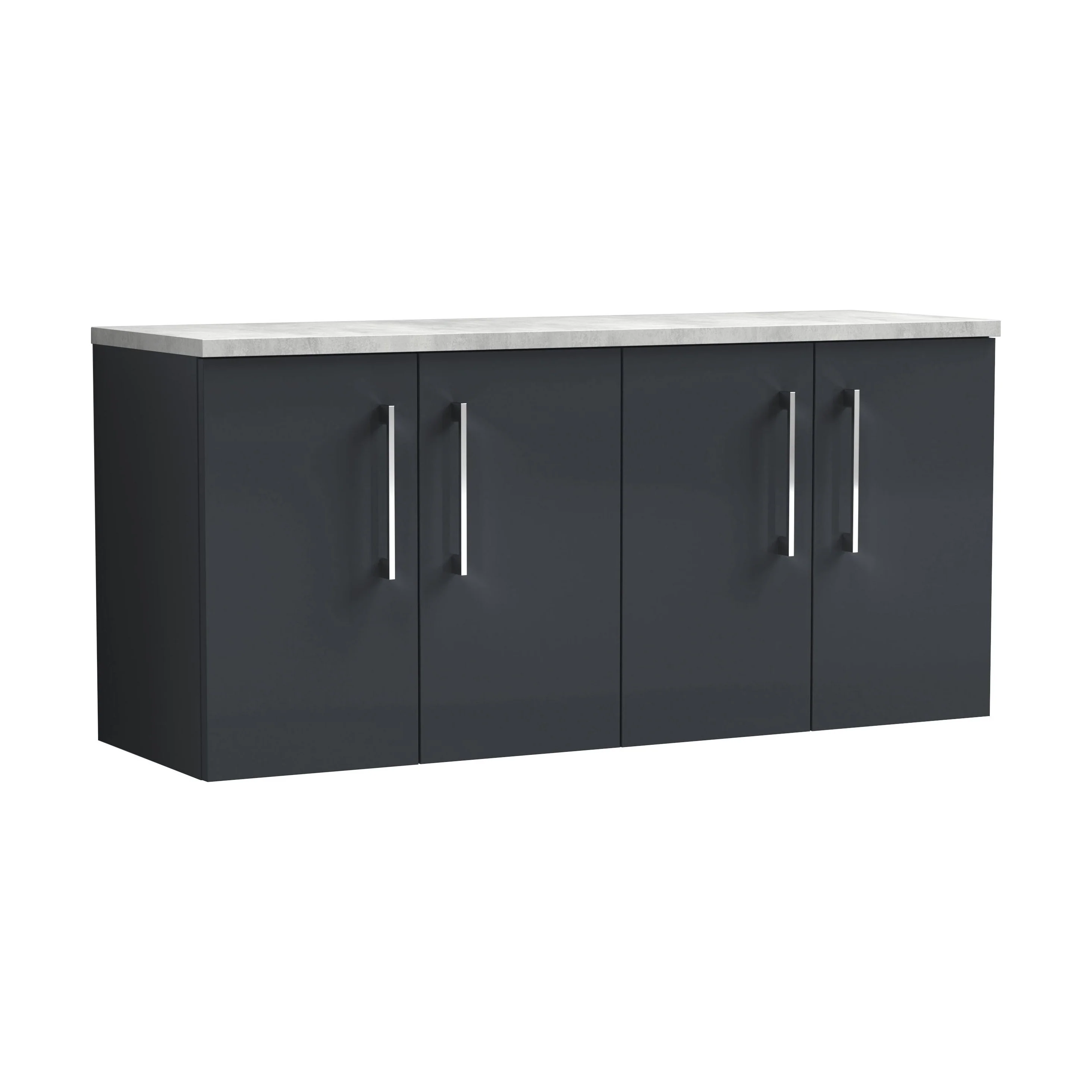 Balterley Level 1200mm Wall Hung 4 Door Vanity Unit with Laminate Worktop for Spacious Modern Bathroom Storage - Dark Grey