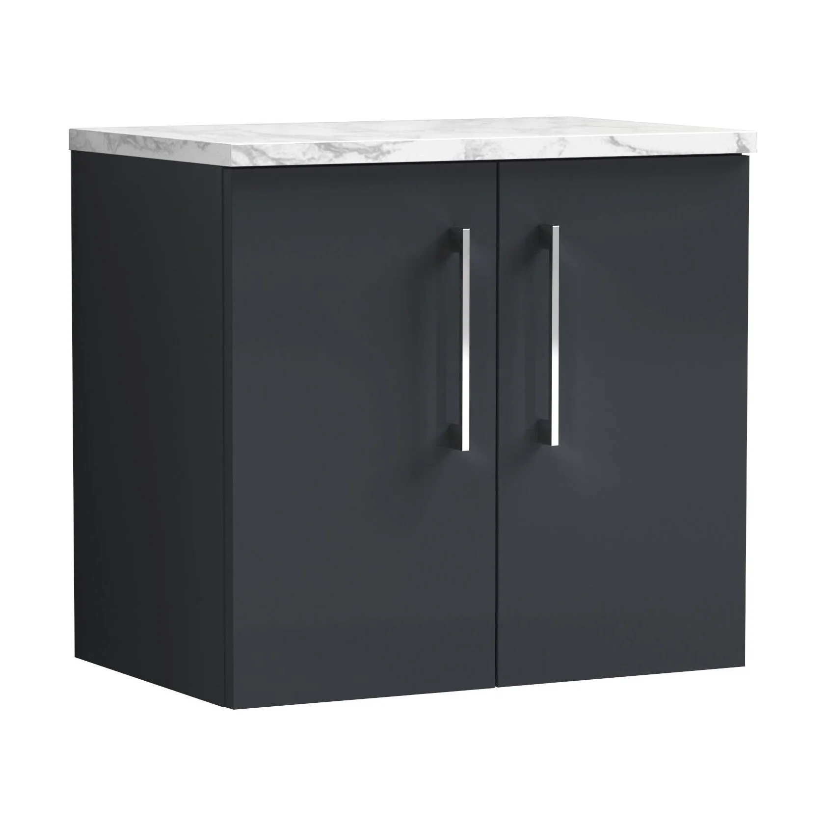 Balterley Level 600mm Wall Hung 2 Door Vanity Unit with Laminate Worktop for Compact Modern Bathroom Storage Dark Grey