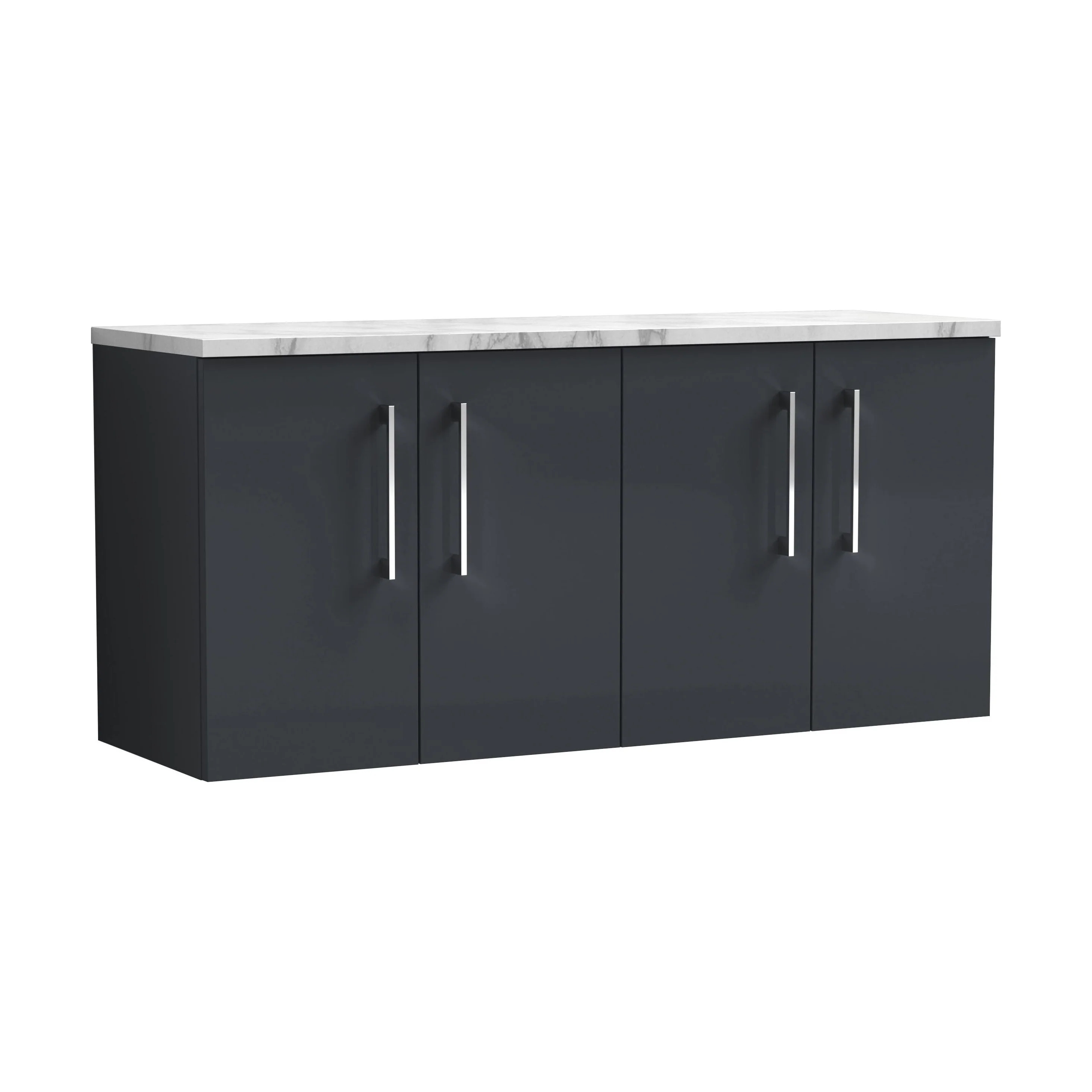 Balterley Level 1200mm Wall Hung 4 Door Vanity Unit with Laminate Worktop for Spacious Contemporary Bathroom Storage - Dark Grey