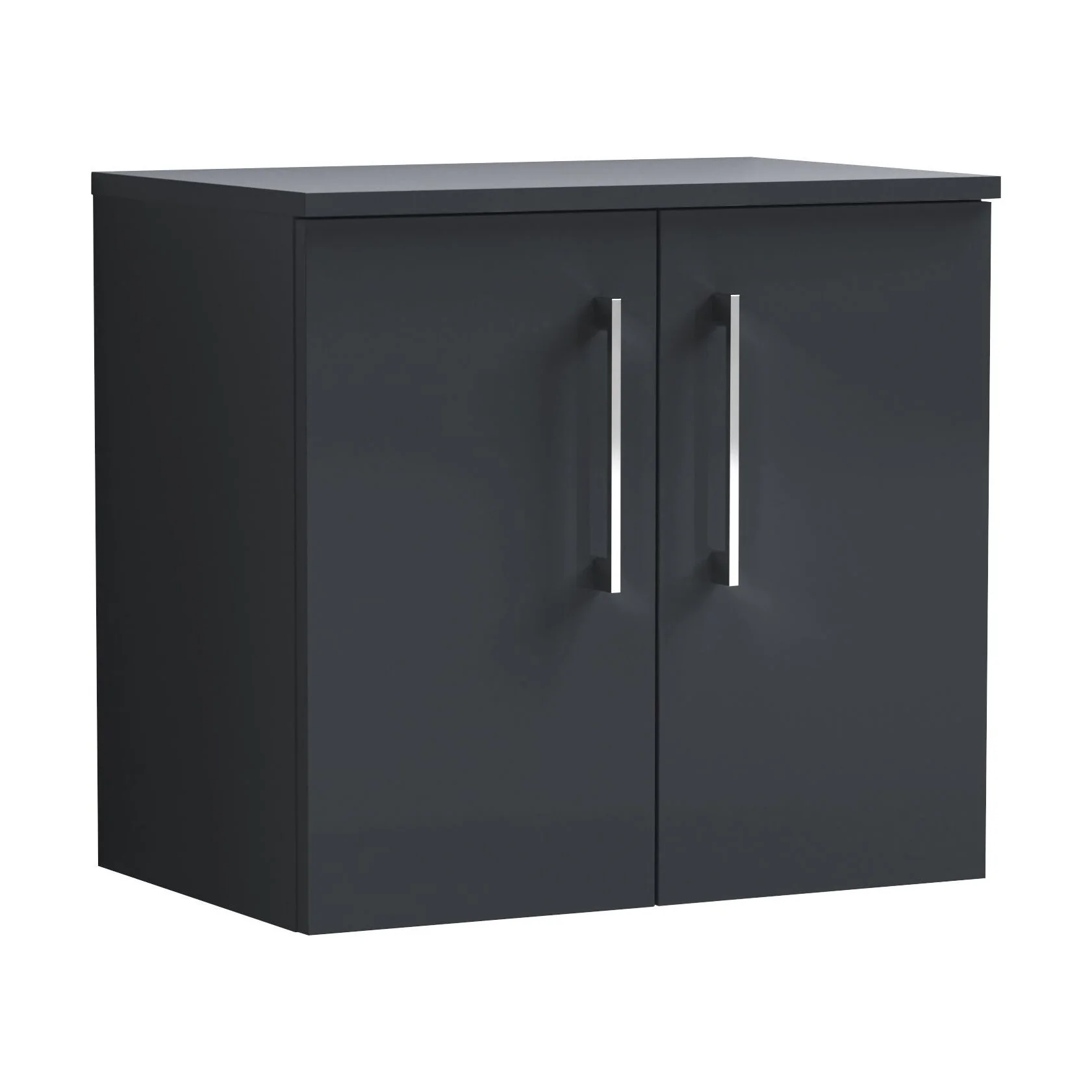 Balterley Level Modern Bathroom 600mm Wall Hung 2-Door Vanity Unit with Laminate Worktop, Soft Close Doors, Dark Grey